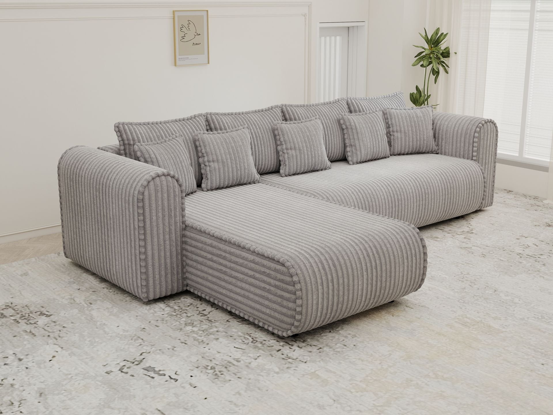 Colțar extensibil dumonde cu ladă de depozitare si sezut confortabil din spuma high-density, Monaco XL Tilia Dove 340x185 cm