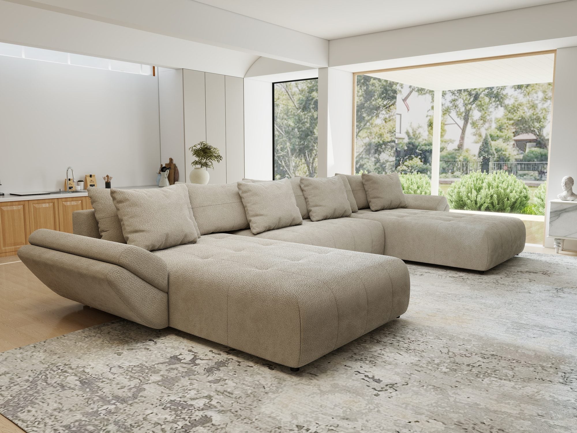 Colțar extensibil dumonde cu ladă de depozitare si sezut confortabil din spuma high-density, Berlin U Vibe Bej 06 380x180 cm