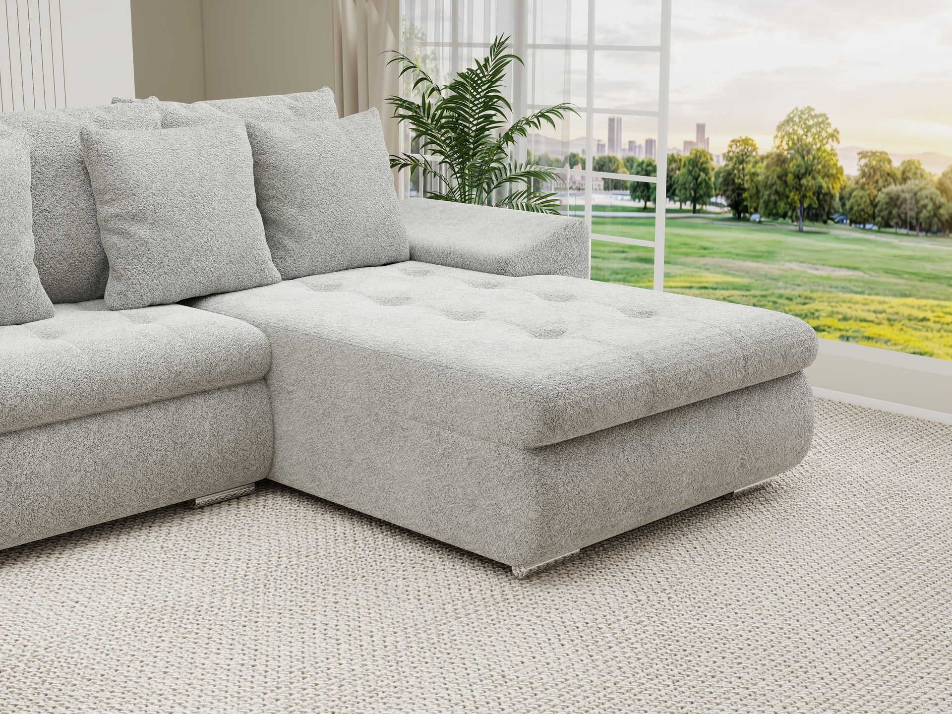 Colțar extensibil dumonde cu ladă de depozitare si sezut confortabil din spuma high-density, Leonardo U Arena Gri 15 360x185 cm
