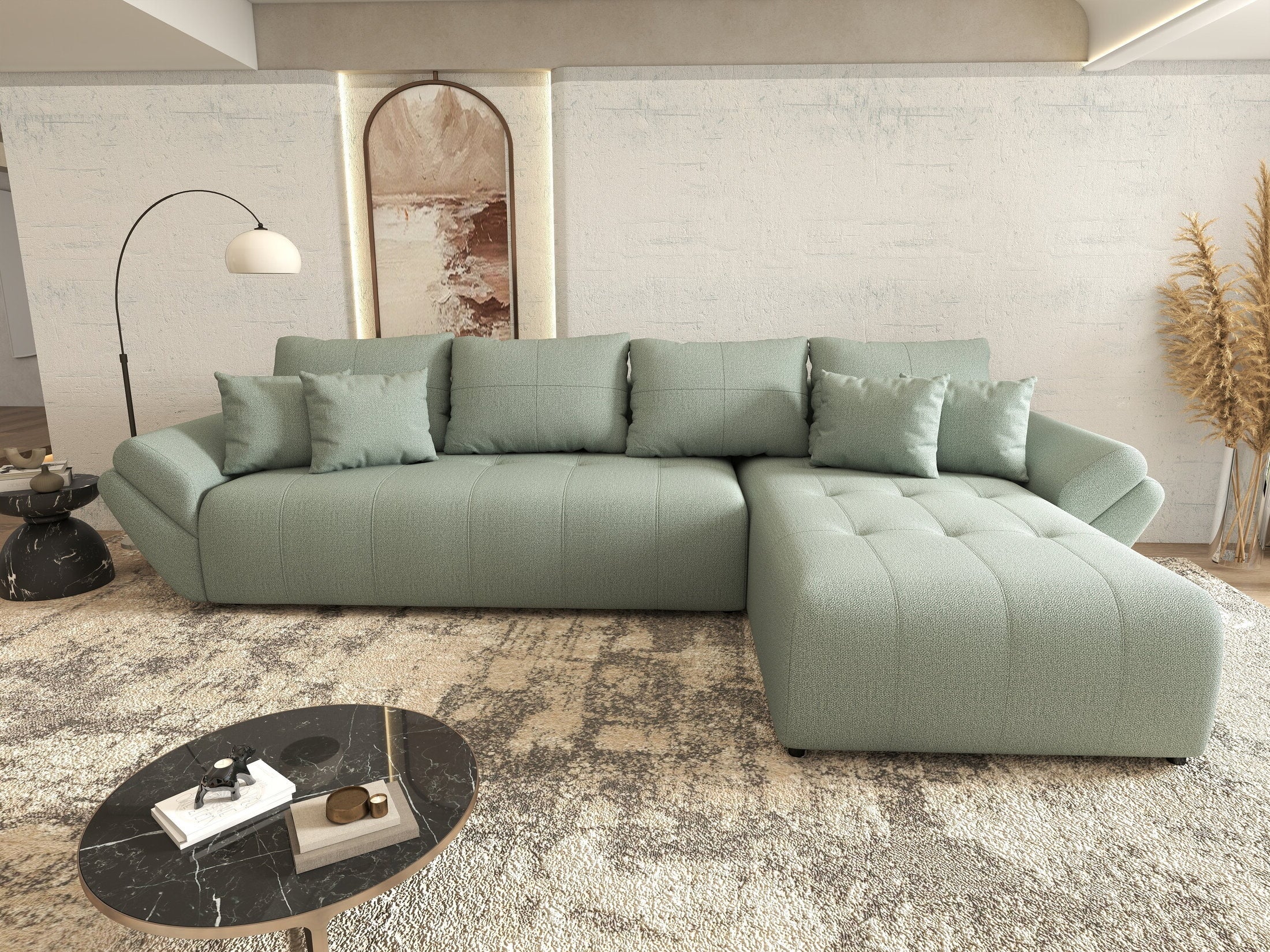 Colțar extensibil dumonde cu ladă de depozitare Berlin XL Enjoy Mint 350x185 cm II