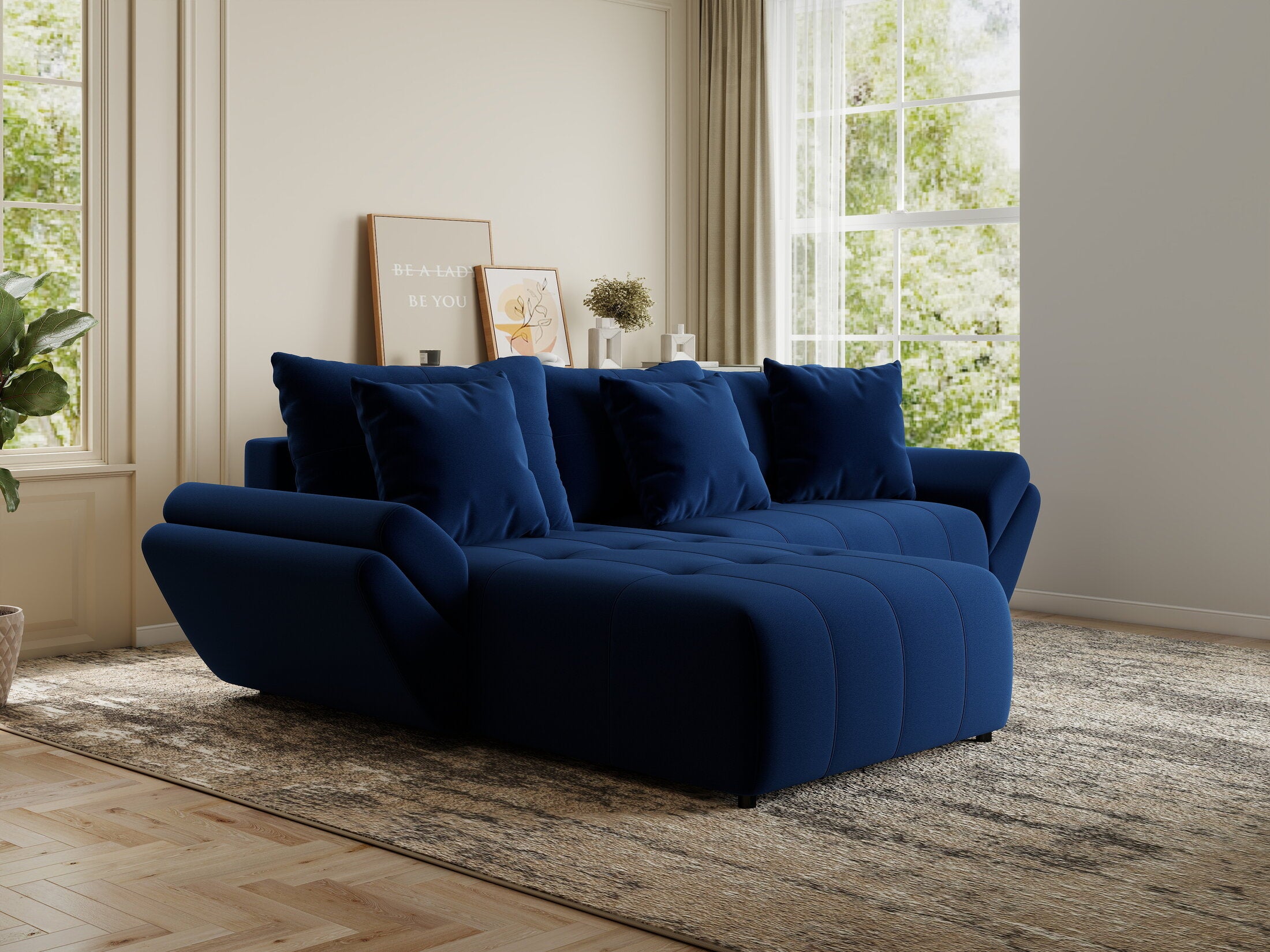 Colțar extensibil dumonde cu ladă de depozitare si sezut confortabil din spuma HR, Berlin Royal Albastru Navy 280x185 cm