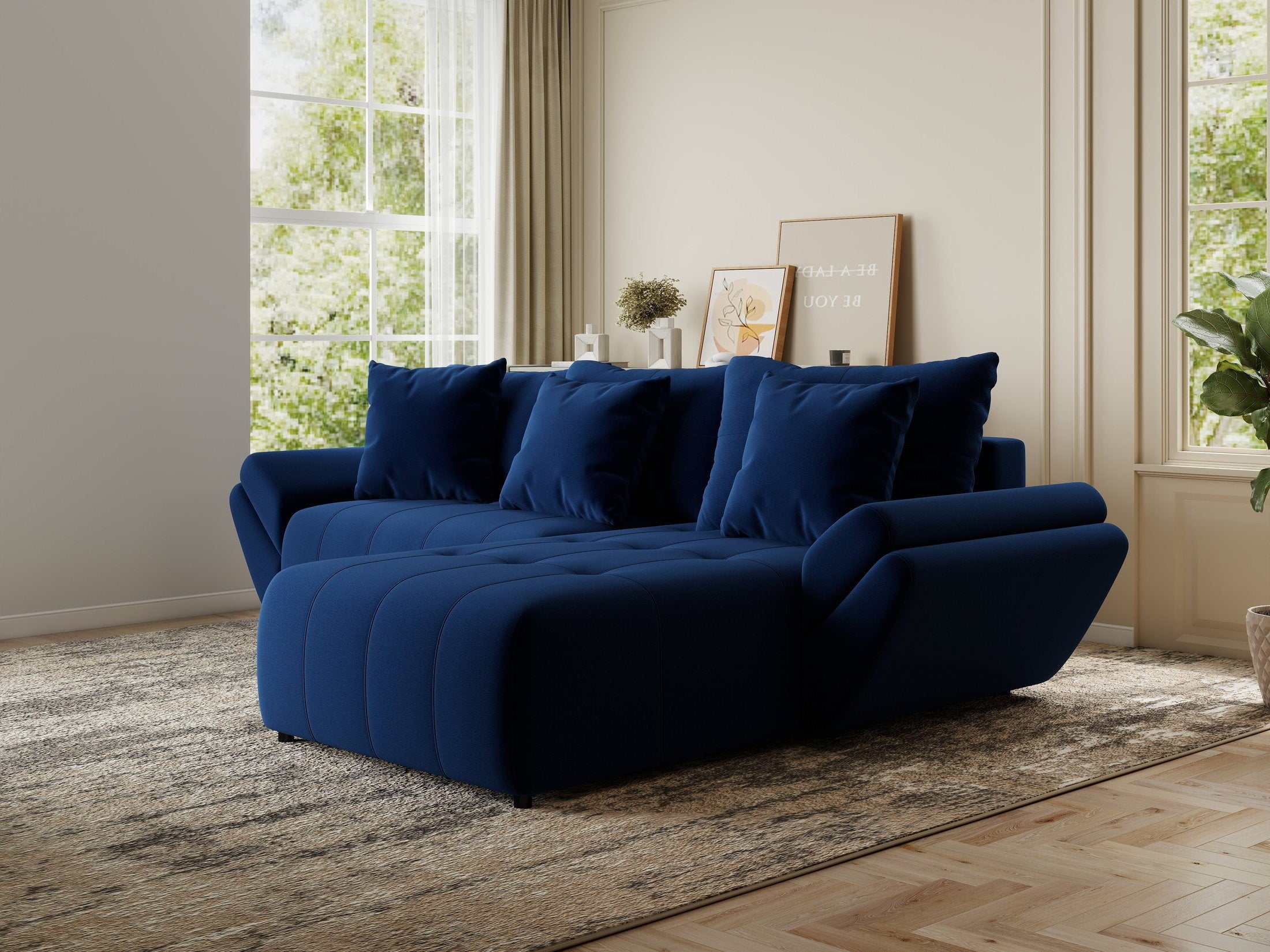 Colțar extensibil dumonde cu ladă de depozitare si sezut confortabil din spuma HR, Berlin Royal Albastru Navy 280x185 cm II