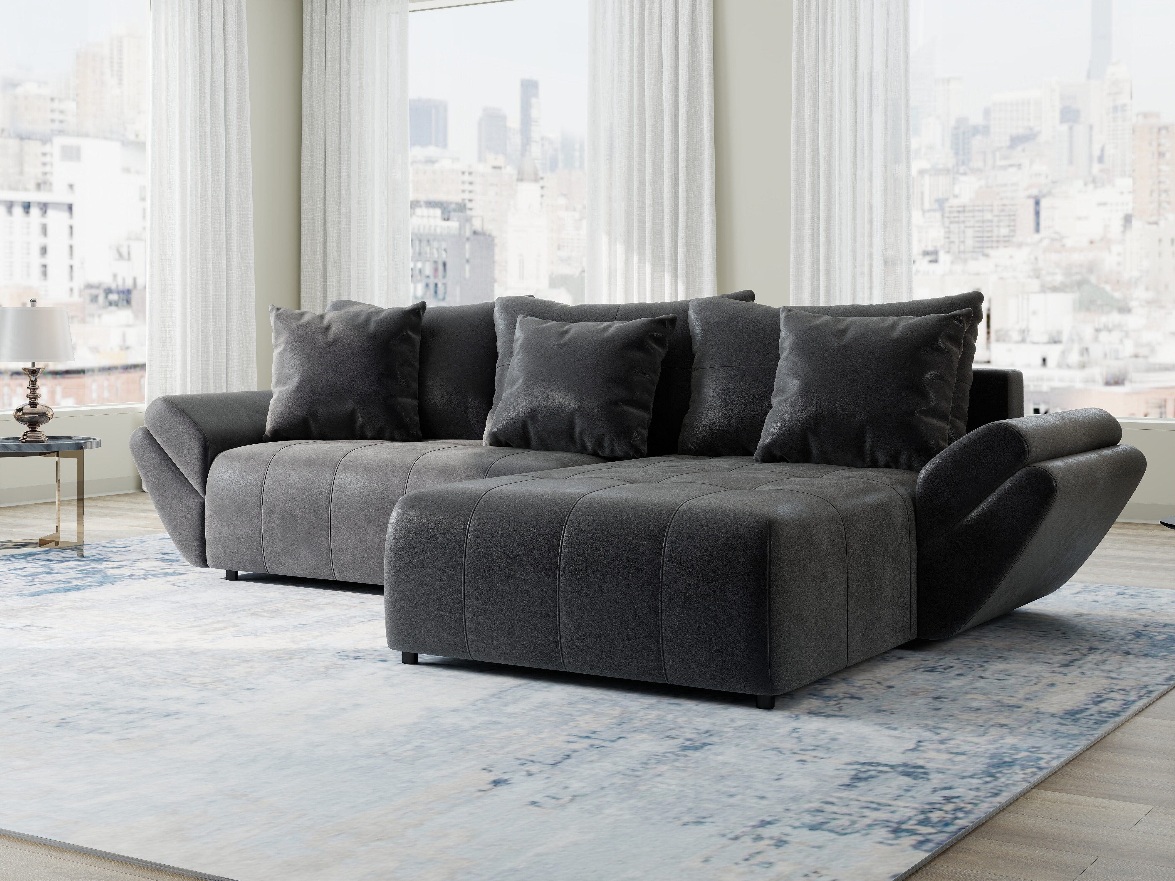 Colțar extensibil dumonde cu ladă de depozitare si sezut confortabil din spuma HR, Berlin Madagaskar 280x185 cm II