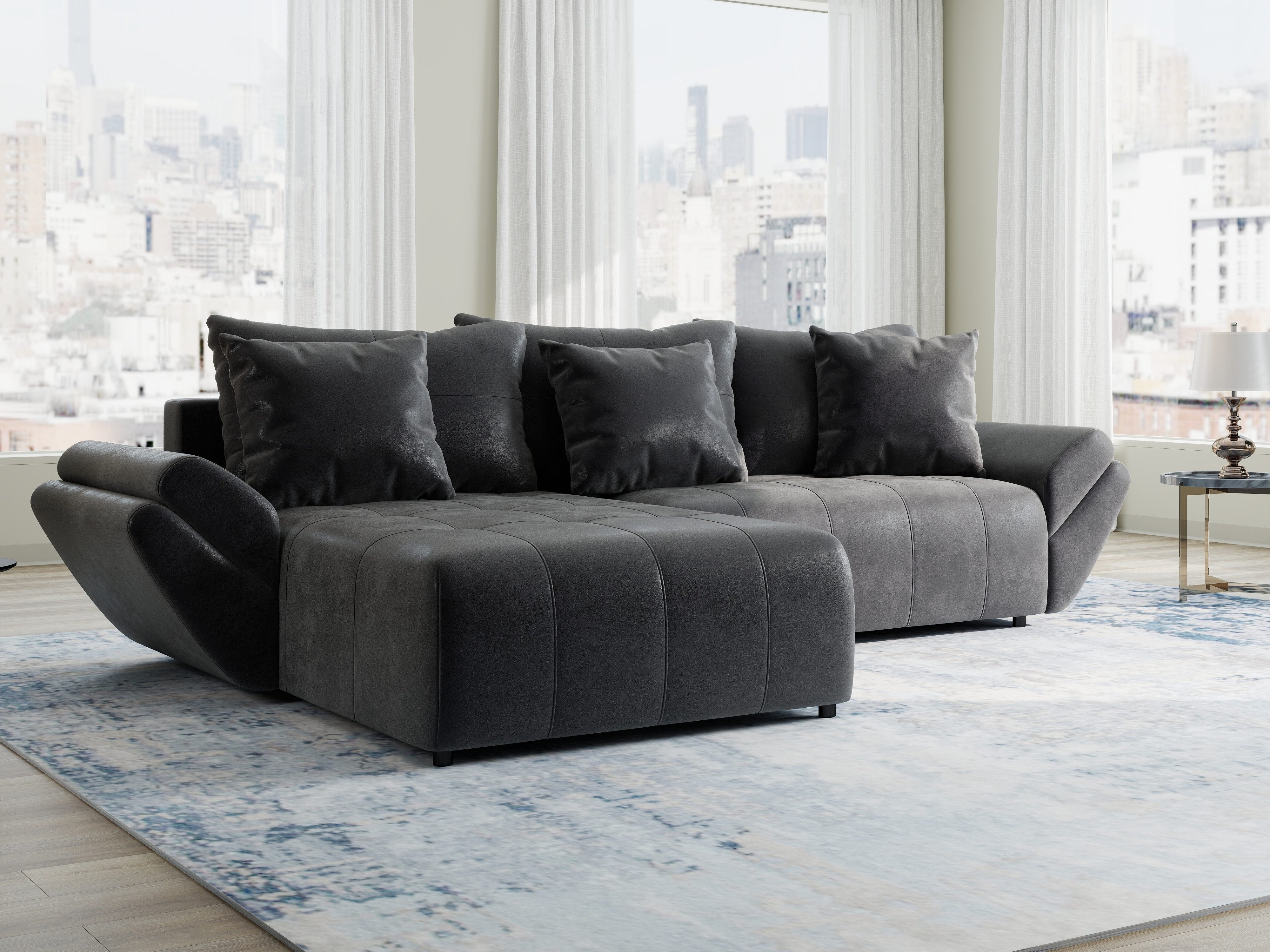 Colțar extensibil dumonde cu ladă de depozitare si sezut confortabil din spuma HR, Berlin Madagaskar 280x185 cm