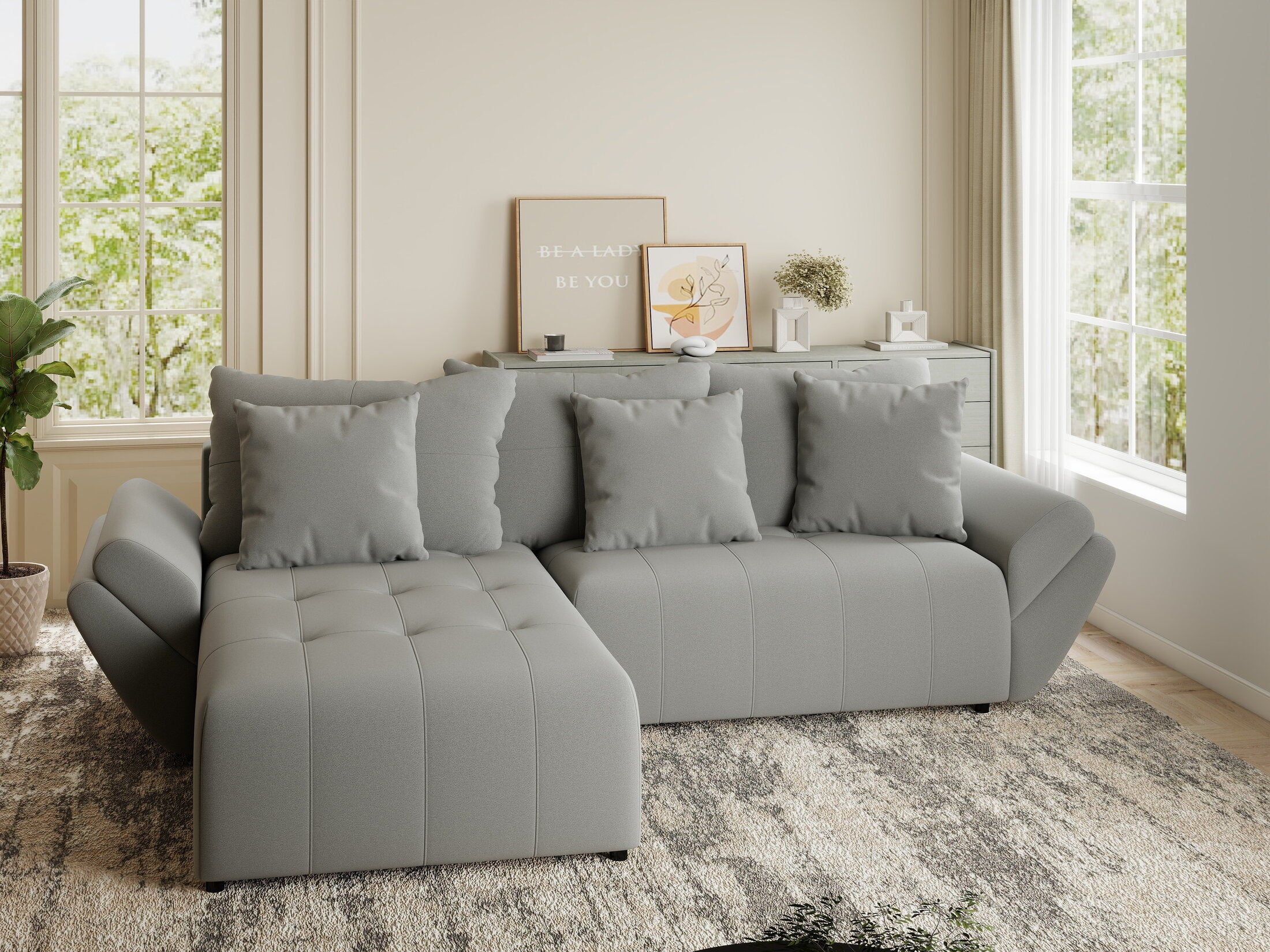 Colțar extensibil dumonde cu ladă de depozitare si sezut confortabil din spuma HR, Berlin Royal Gri 280x185 cm