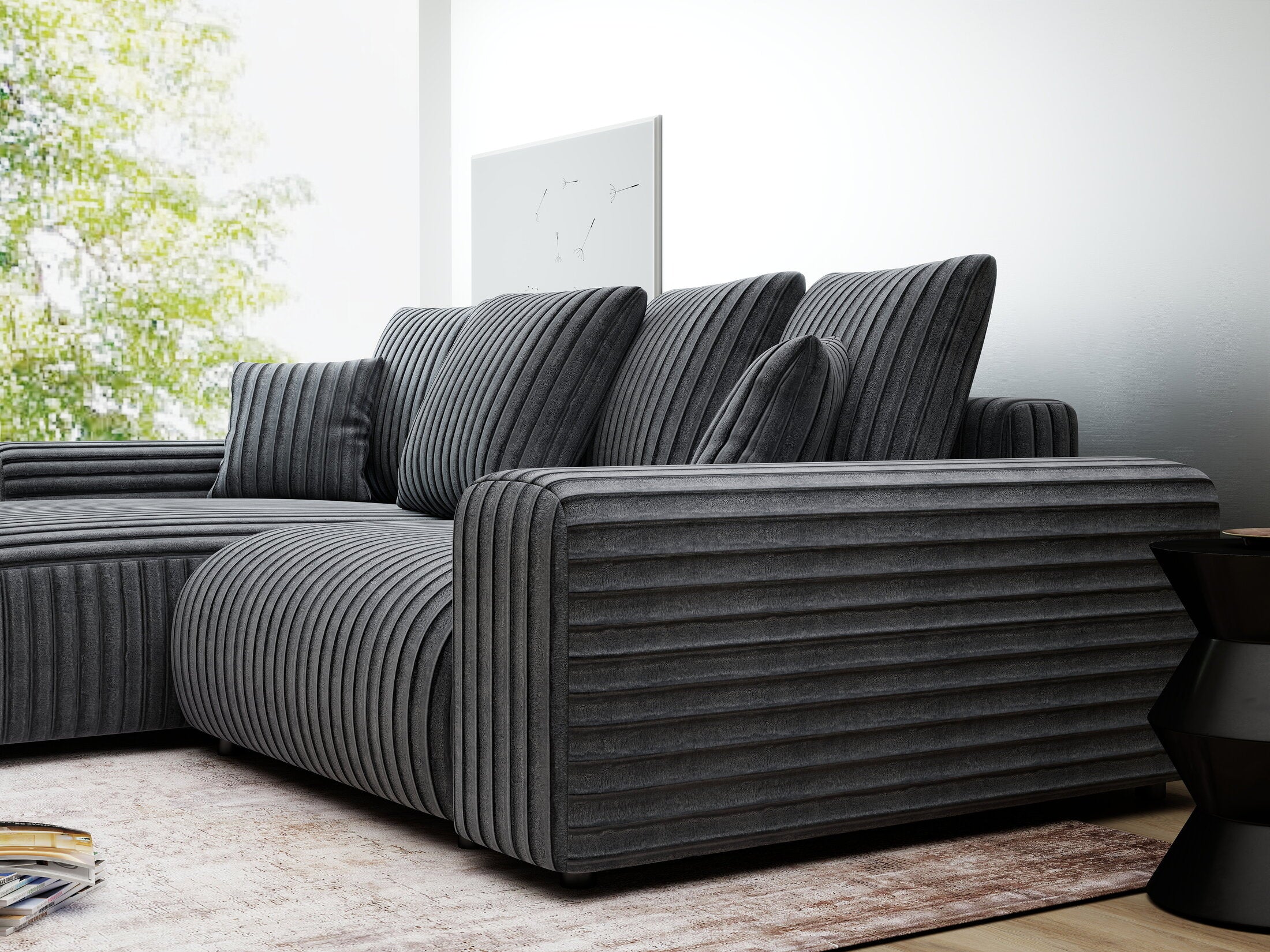 Colțar extensibil dumonde cu ladă de depozitare și șezut confortabil din spumă HR, Luma Ambience Gri 255x168 cm