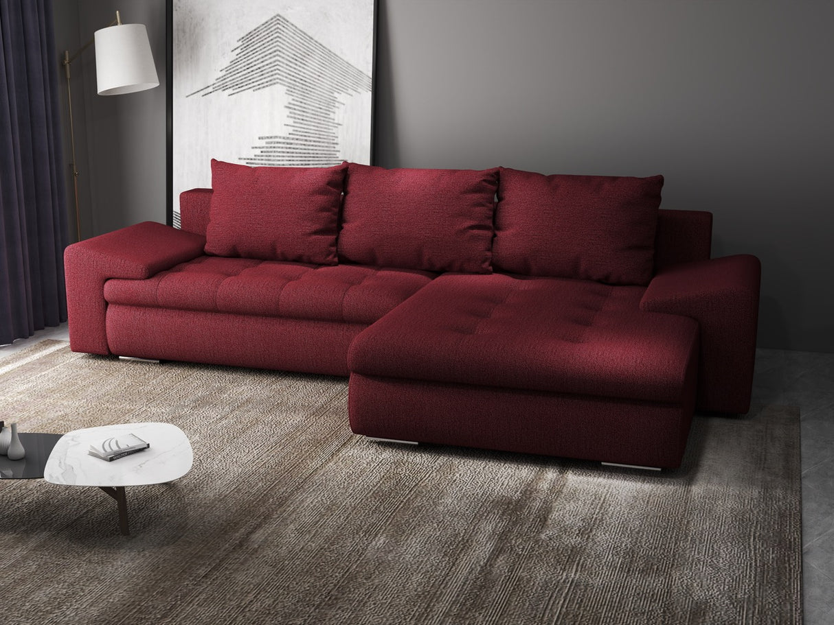Colțar extensibil dumonde cu ladă de depozitare si sezut confortabil din spuma HR, Leonardo Enjoy Rosu 255x193 cm II