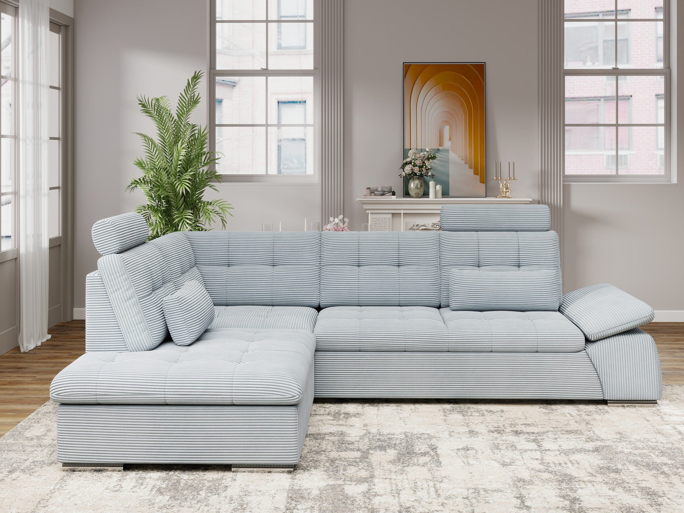 Colțar extensibil dumonde cu ladă de depozitare și șezut confortabil din spumă HR, Merkur XL Zoom Gri Mint 256x217 cm