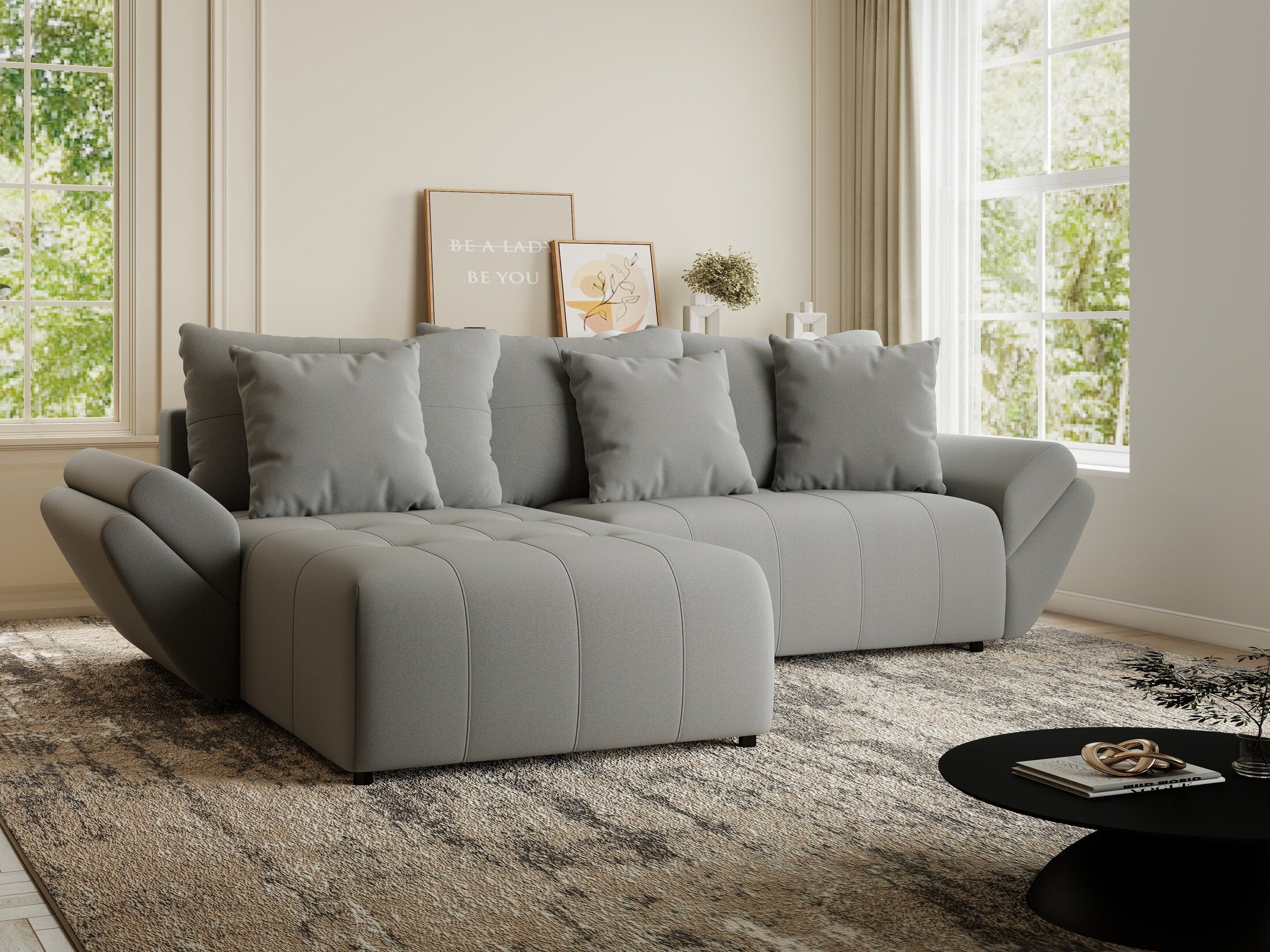 Colțar extensibil dumonde cu ladă de depozitare si sezut confortabil din spuma HR, Berlin Royal Gri 280x185 cm