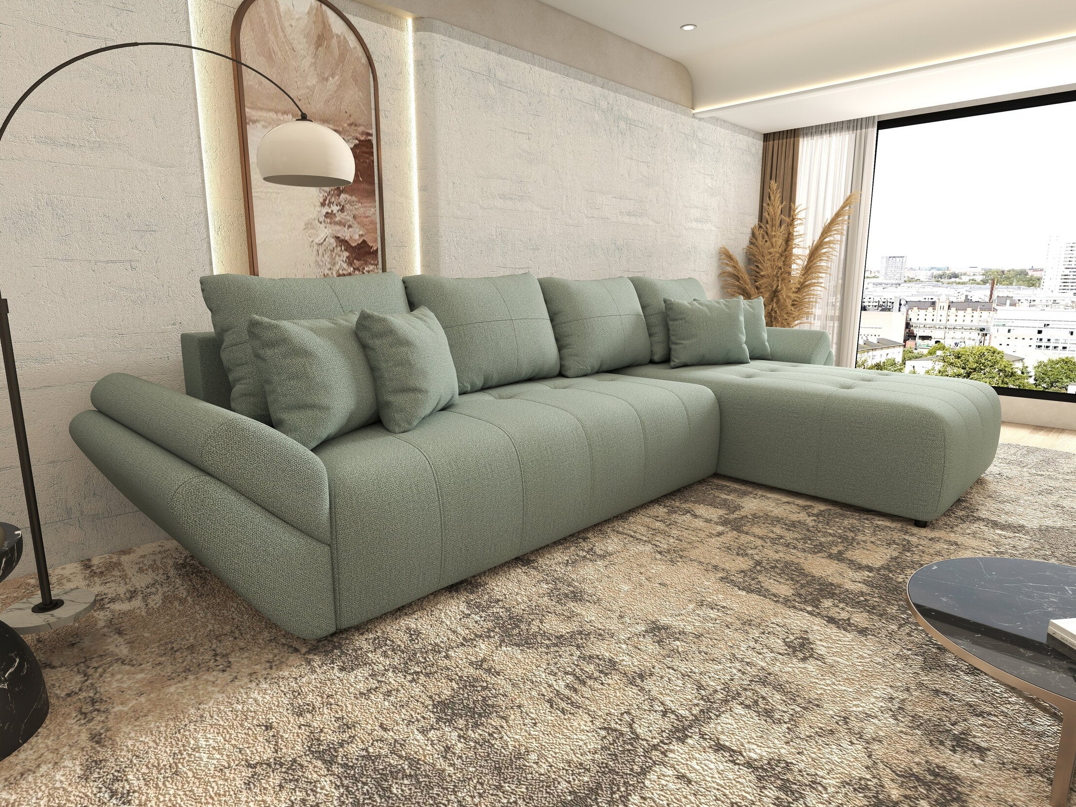 Colțar extensibil dumonde cu ladă de depozitare Berlin XL Enjoy Mint 350x185 cm II