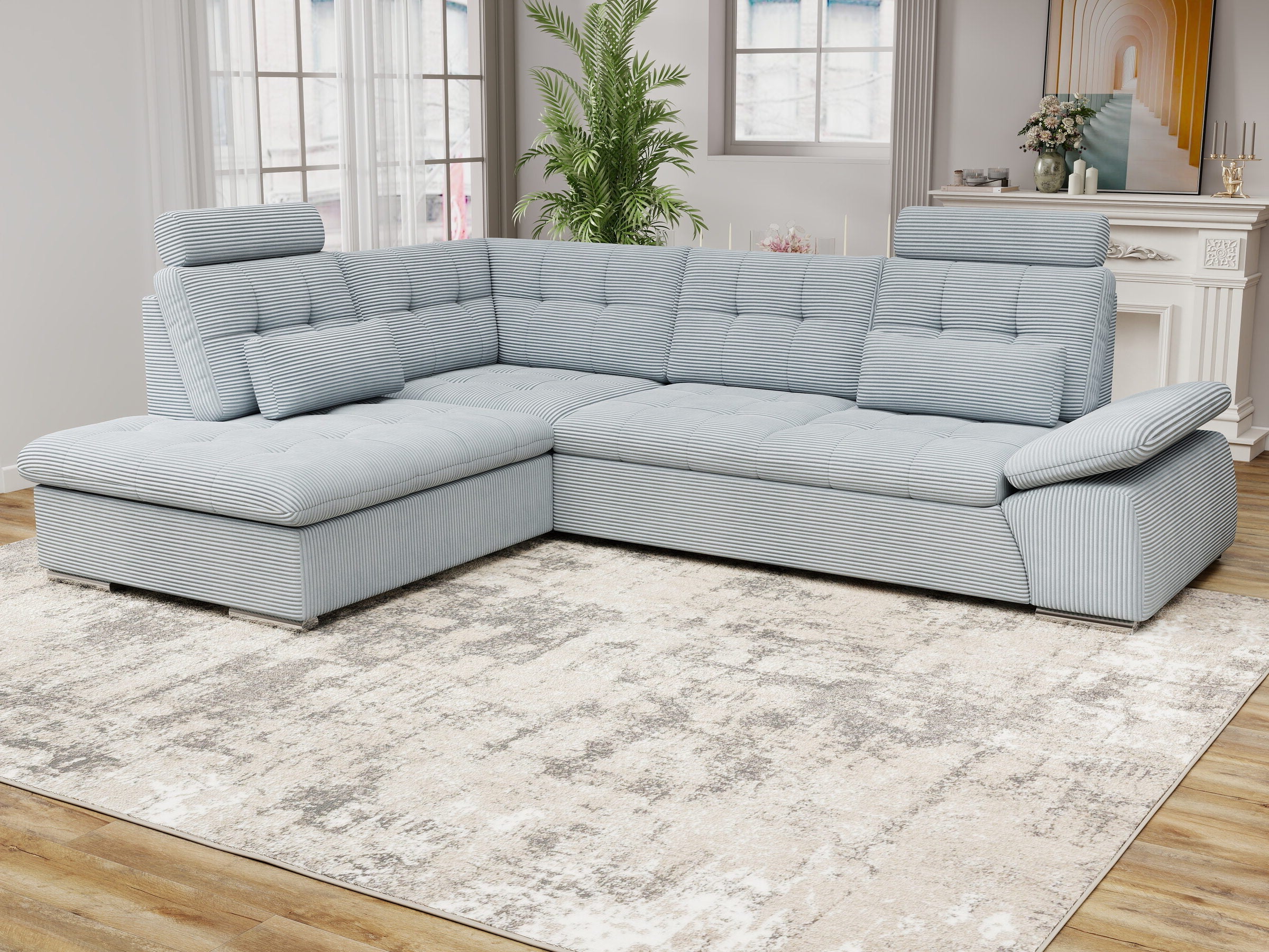 Colțar extensibil dumonde cu ladă de depozitare și șezut confortabil din spumă HR, Merkur XL Zoom Gri Mint 256x217 cm