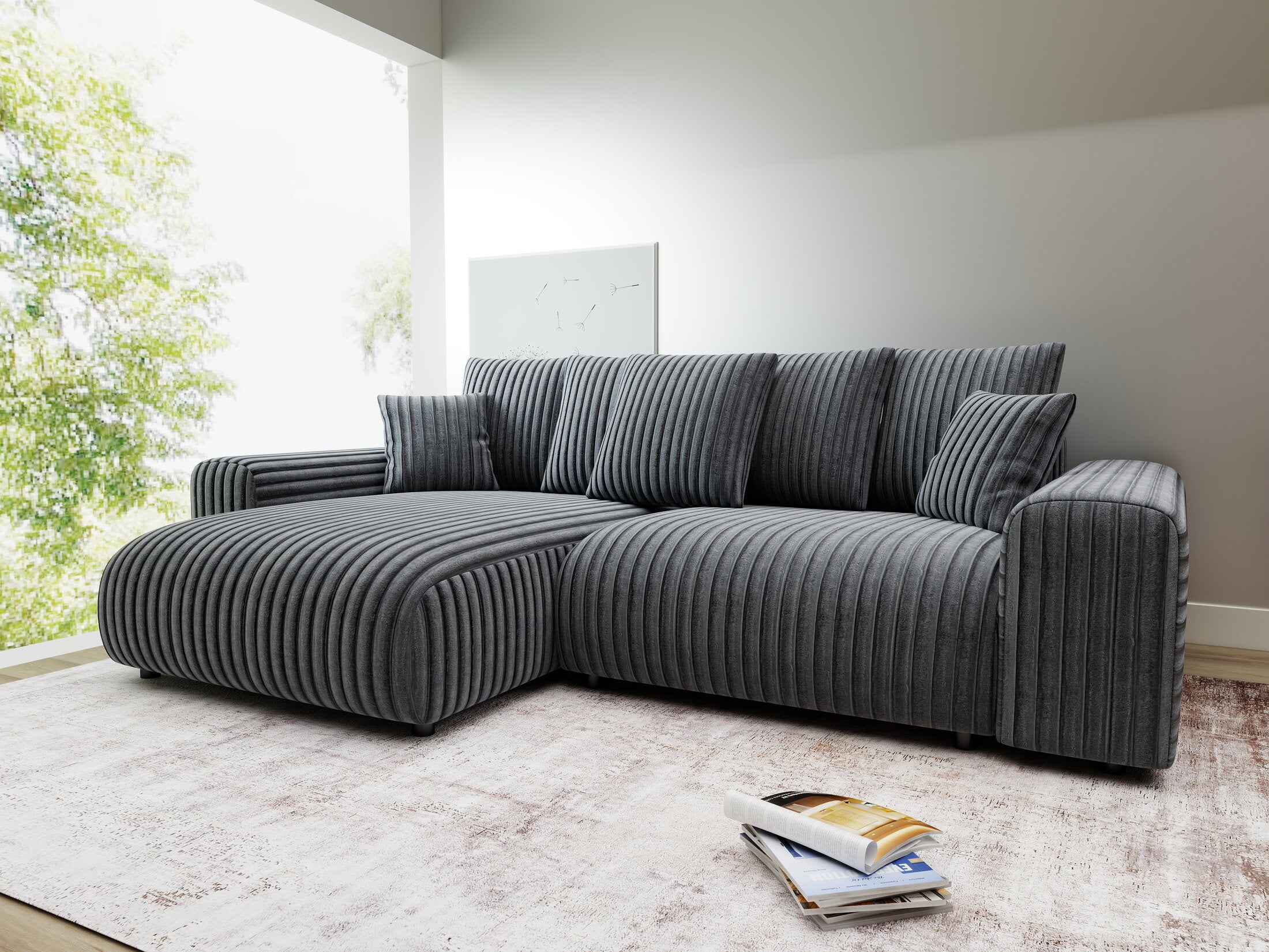 Colțar extensibil dumonde cu ladă de depozitare și șezut confortabil din spumă HR, Luma Ambience Gri 255x168 cm