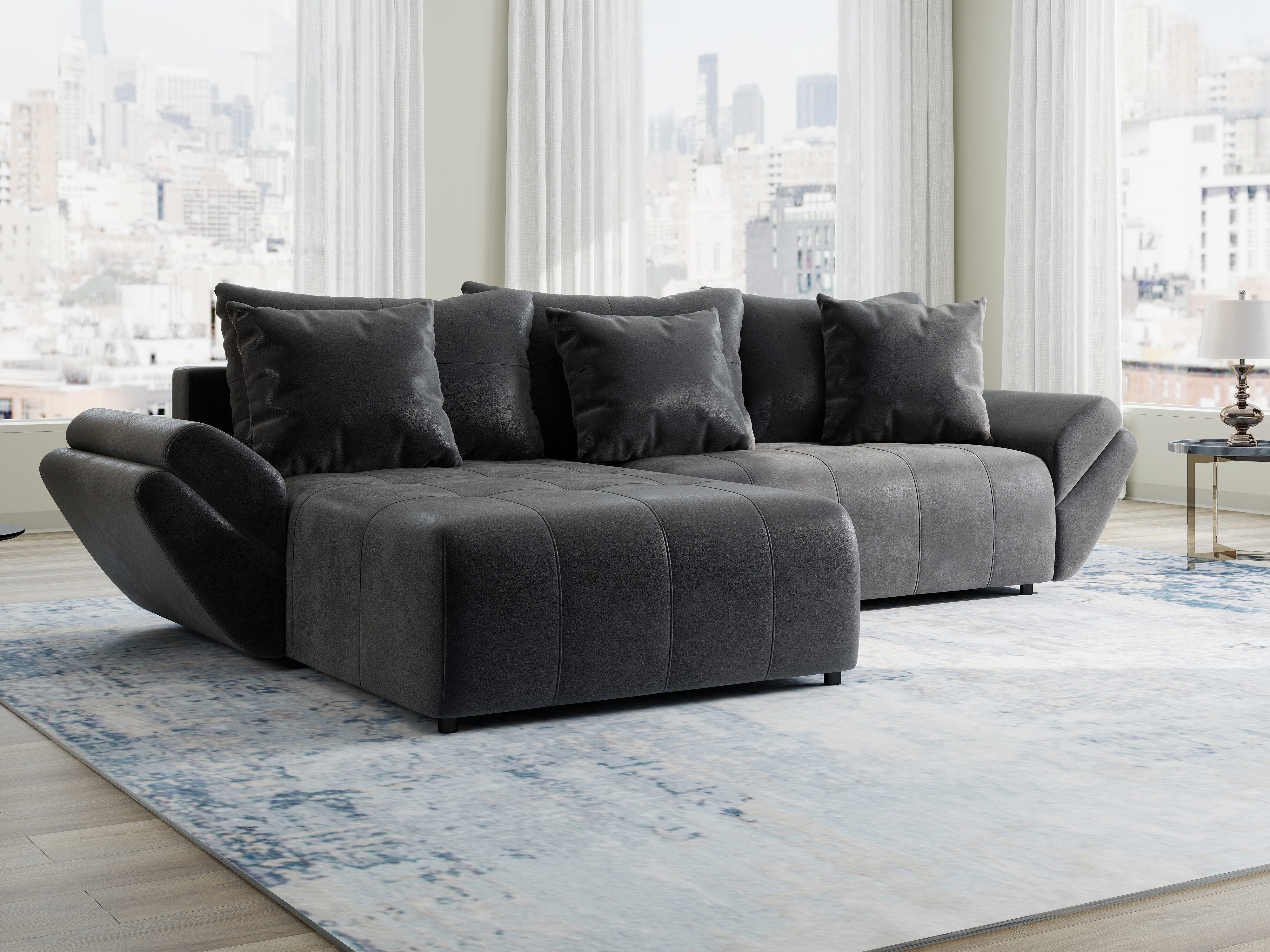 Colțar extensibil dumonde cu ladă de depozitare si sezut confortabil din spuma HR, Berlin Madagaskar 280x185 cm