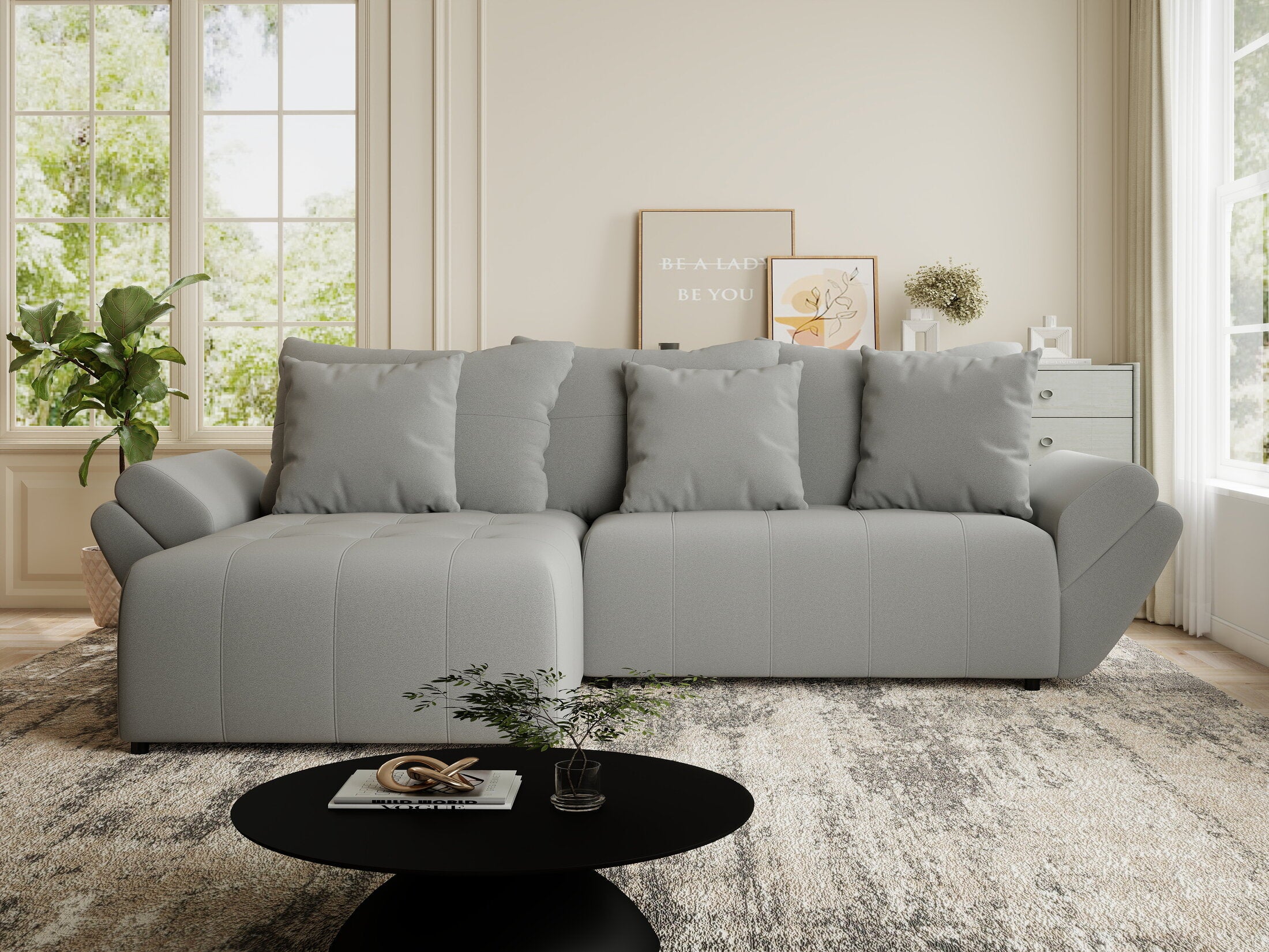 Colțar extensibil dumonde cu ladă de depozitare si sezut confortabil din spuma HR, Berlin Royal Gri 280x185 cm