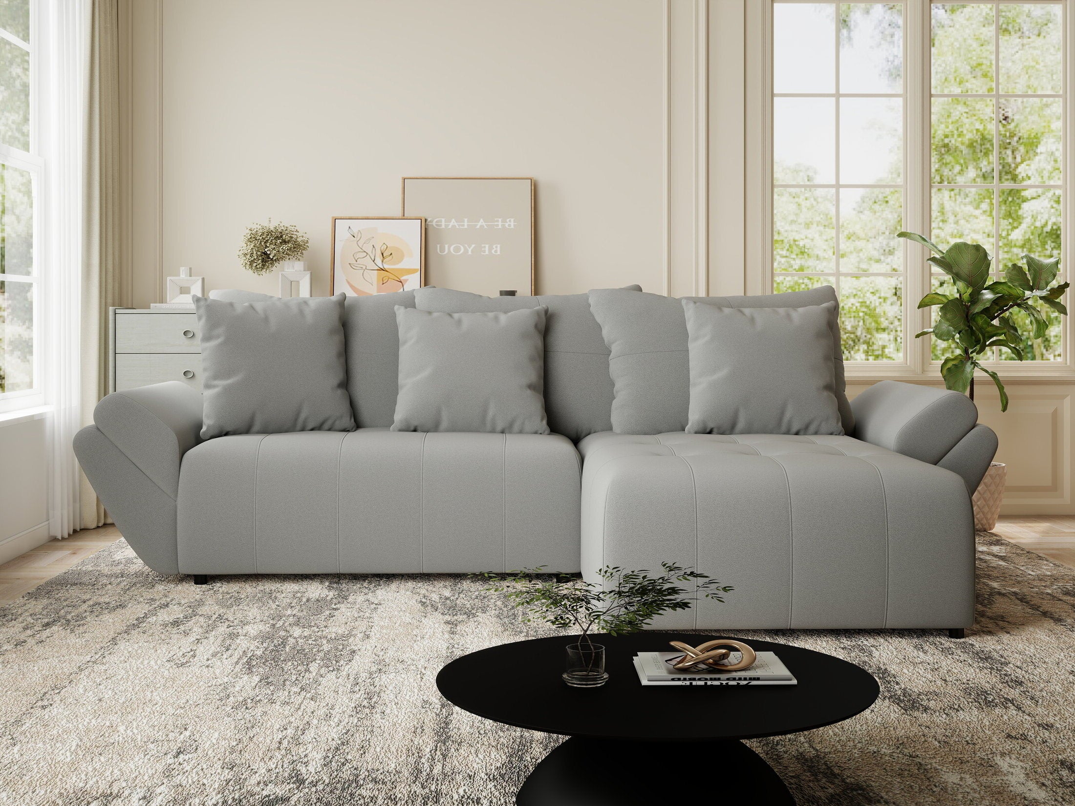 Colțar extensibil dumonde cu ladă de depozitare si sezut confortabil din spuma HR, Berlin Royal Gri 280x185 cm II