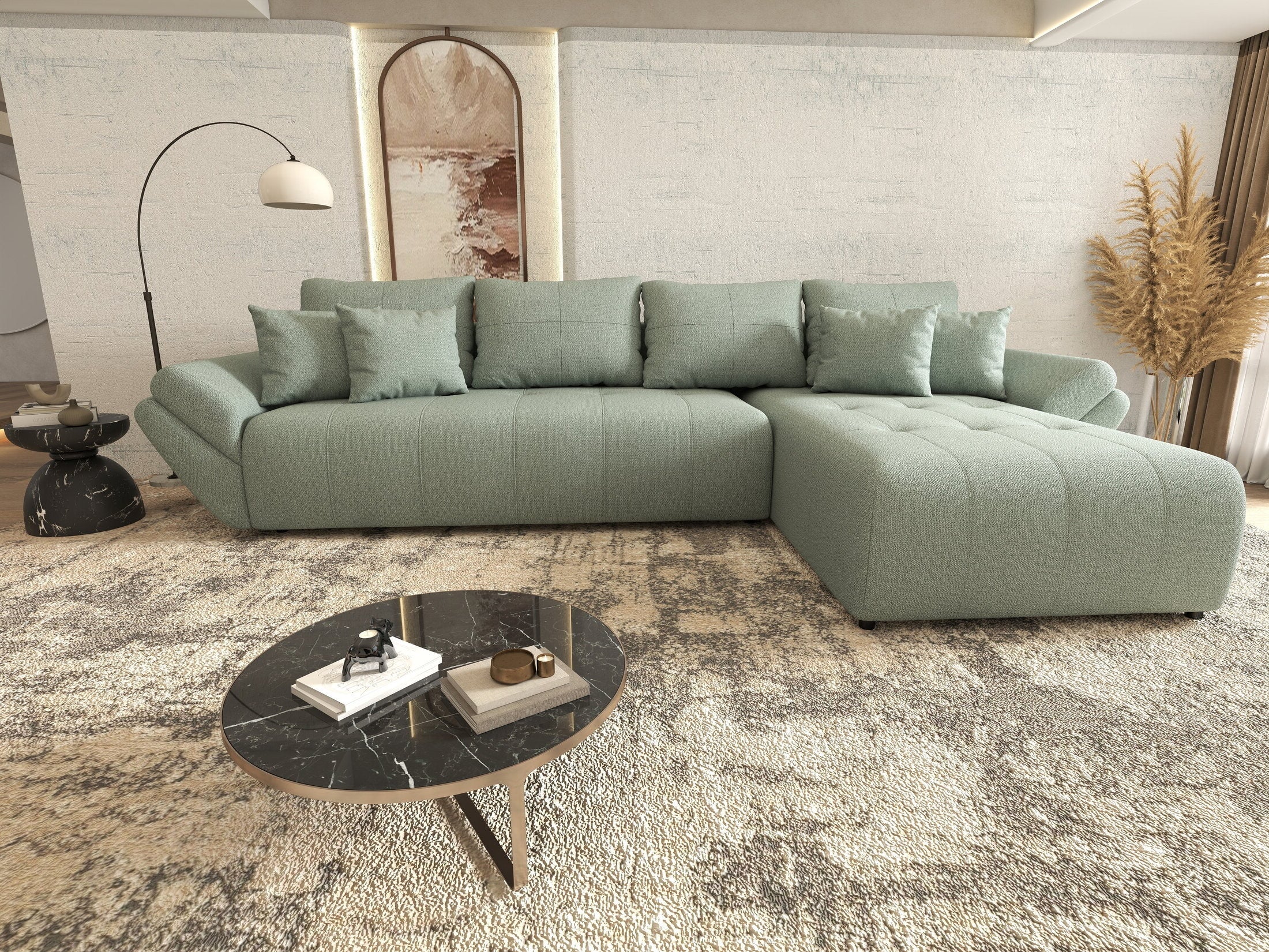 Colțar extensibil dumonde cu ladă de depozitare Berlin XL Enjoy Mint 350x185 cm II