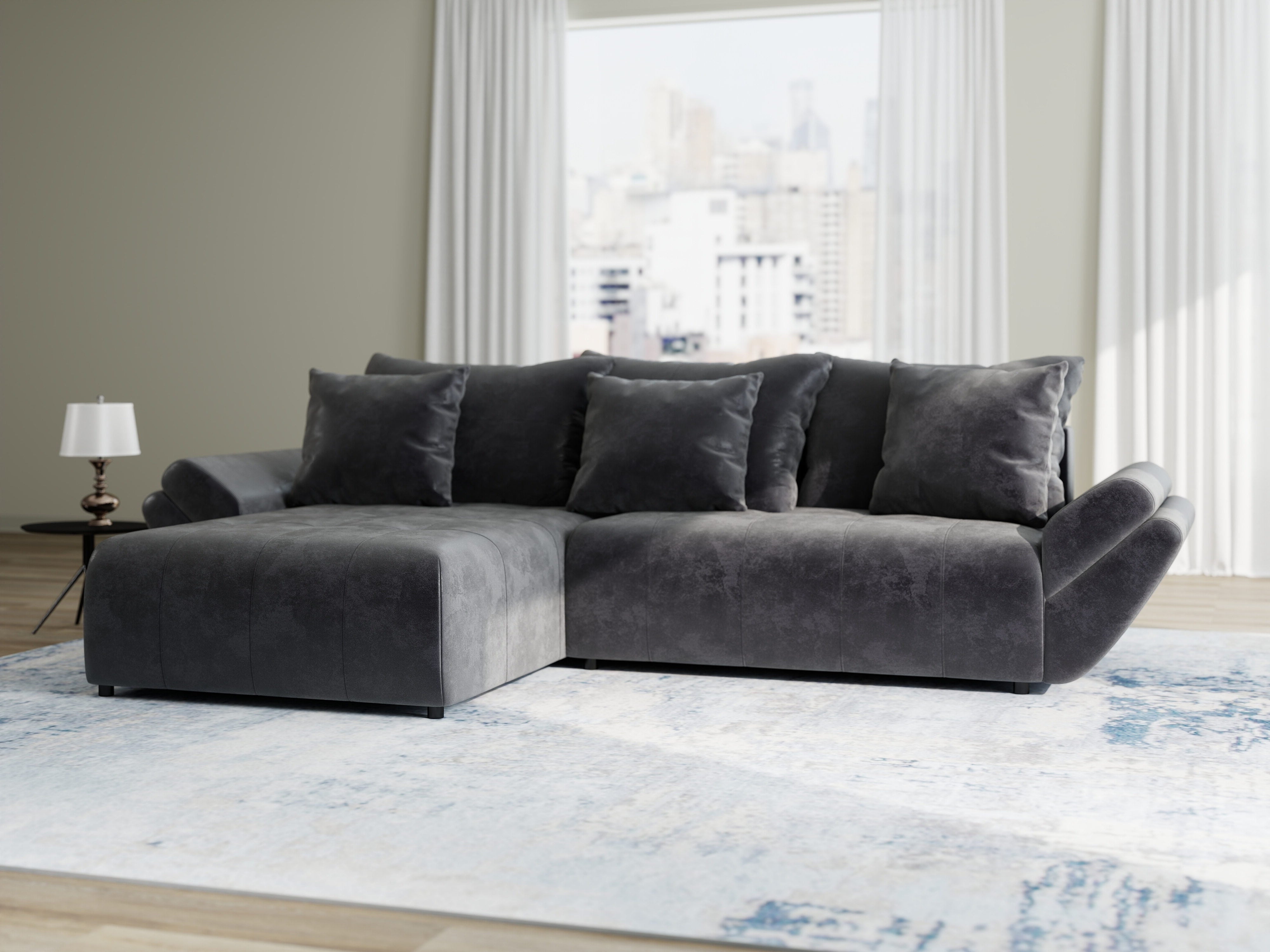 Colțar extensibil dumonde cu ladă de depozitare si sezut confortabil din spuma HR, Berlin Madagaskar 280x185 cm