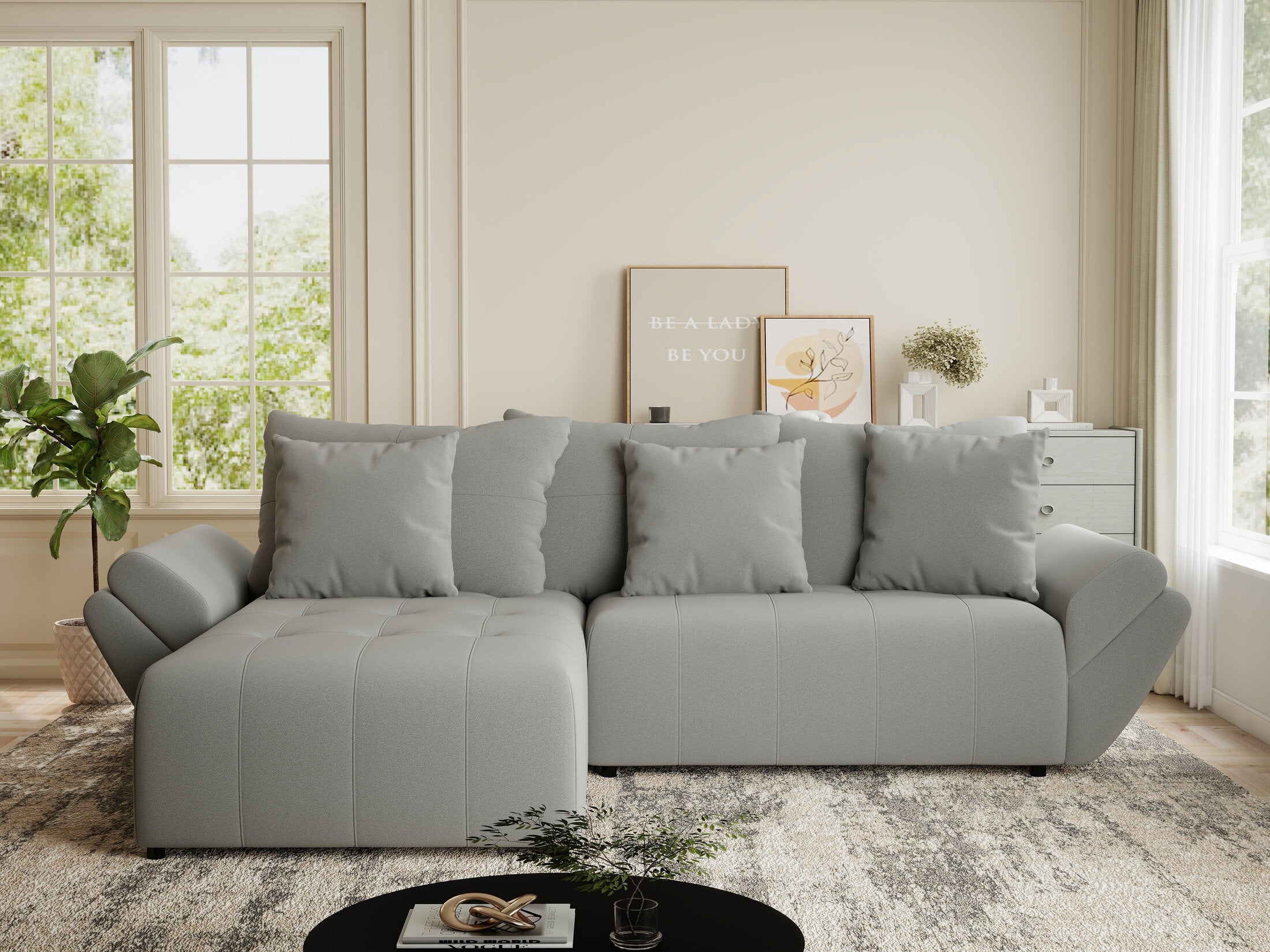 Colțar extensibil dumonde cu ladă de depozitare si sezut confortabil din spuma HR, Berlin Royal Gri 280x185 cm