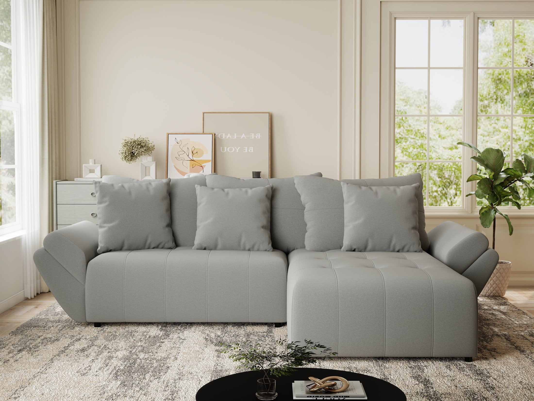 Colțar extensibil dumonde cu ladă de depozitare si sezut confortabil din spuma HR, Berlin Royal Gri 280x185 cm II