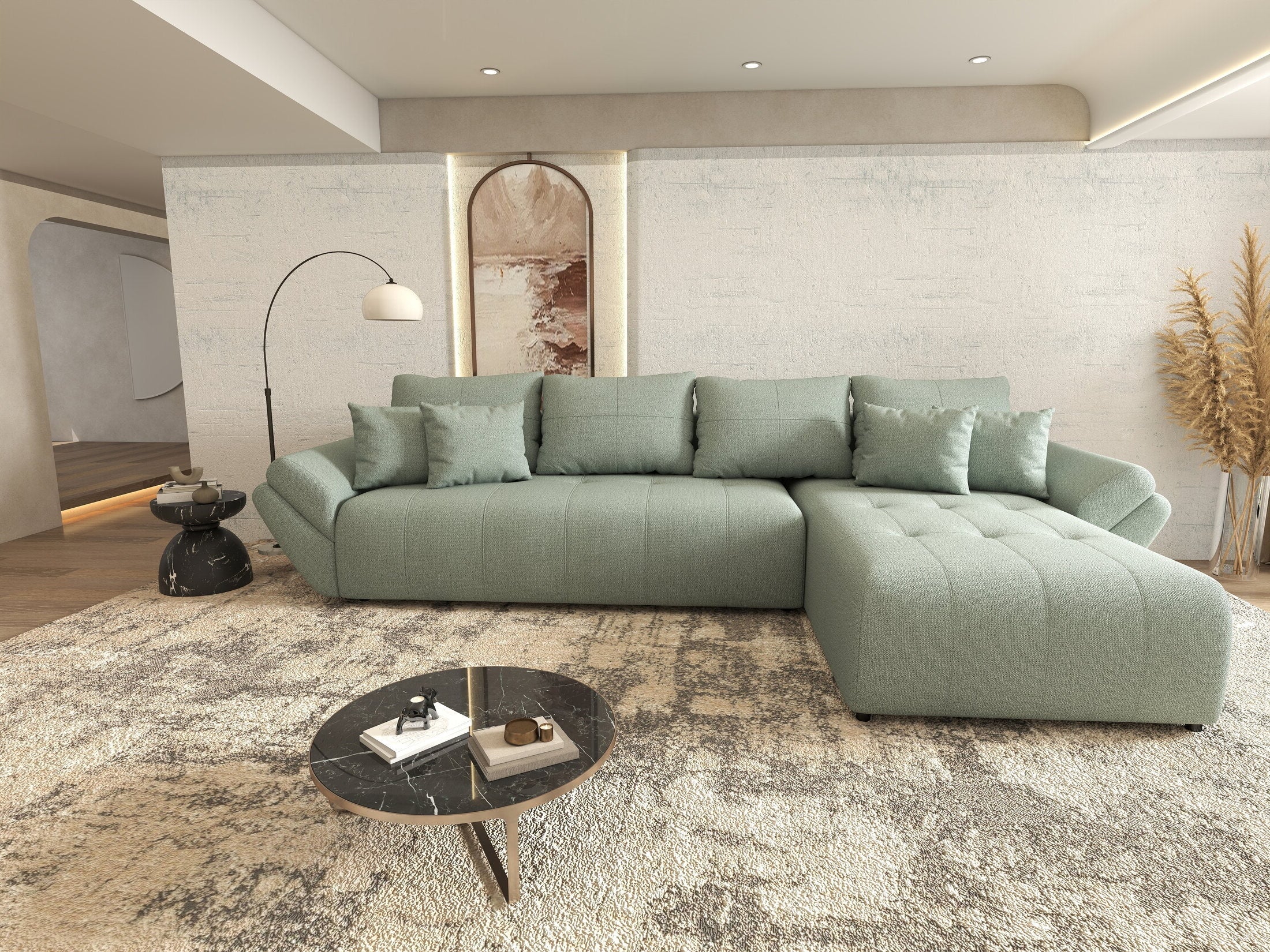 Colțar extensibil dumonde cu ladă de depozitare Berlin XL Enjoy Mint 350x185 cm II