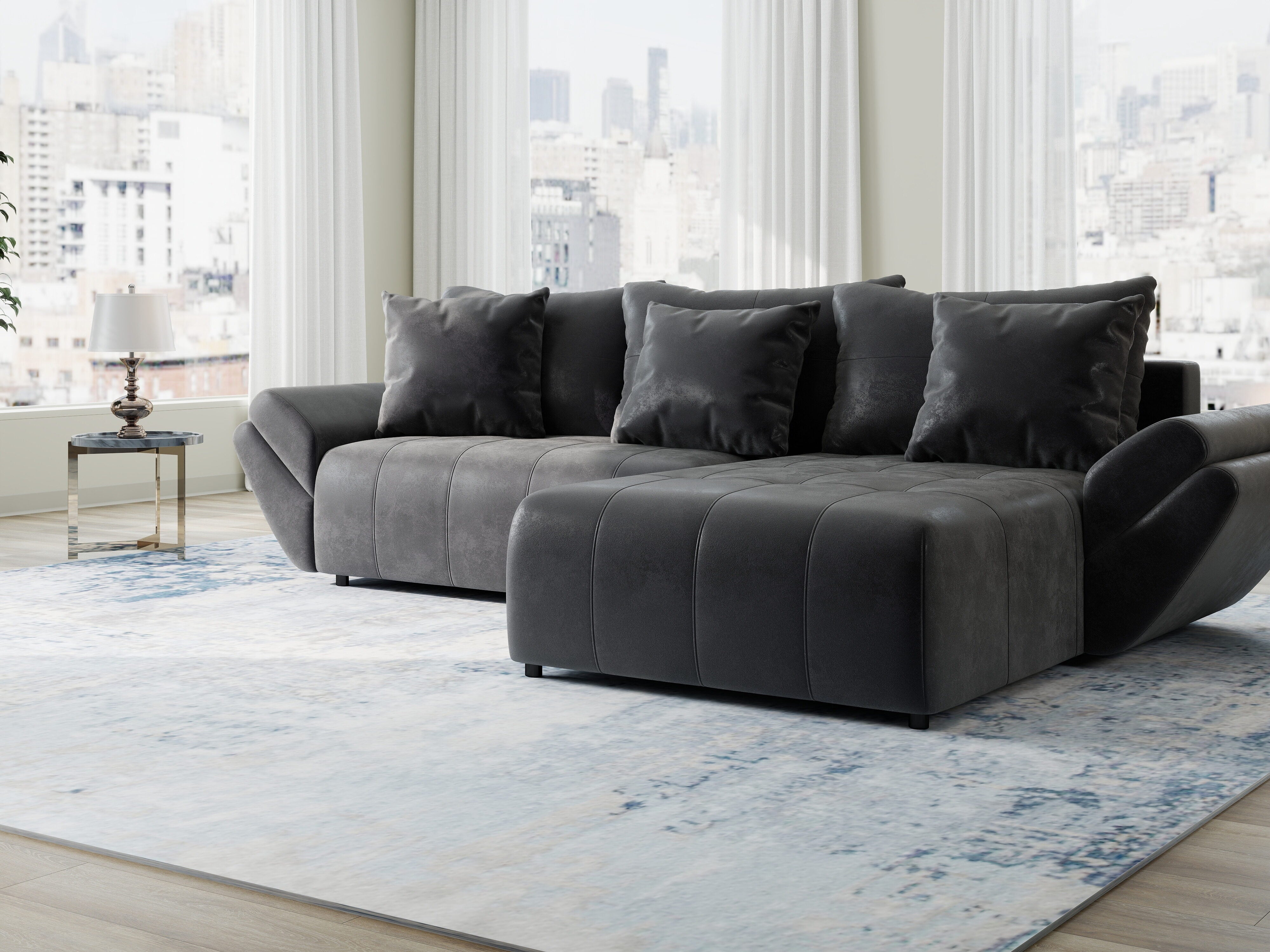 Colțar extensibil dumonde cu ladă de depozitare si sezut confortabil din spuma HR, Berlin Madagaskar 280x185 cm II