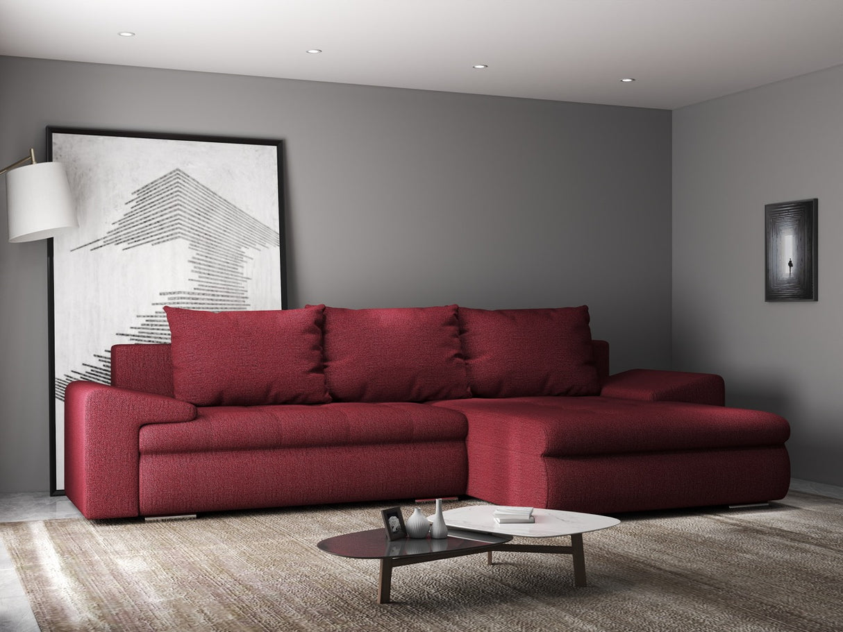 Colțar extensibil dumonde cu ladă de depozitare si sezut confortabil din spuma HR, Leonardo Enjoy Rosu 255x193 cm II