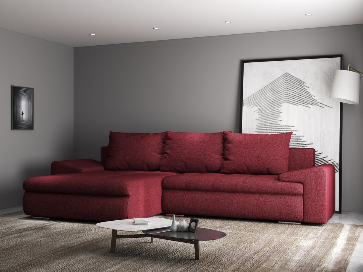 Colțar extensibil dumonde cu ladă de depozitare si sezut confortabil din spuma HR, Leonardo Enjoy Rosu 255x193 cm