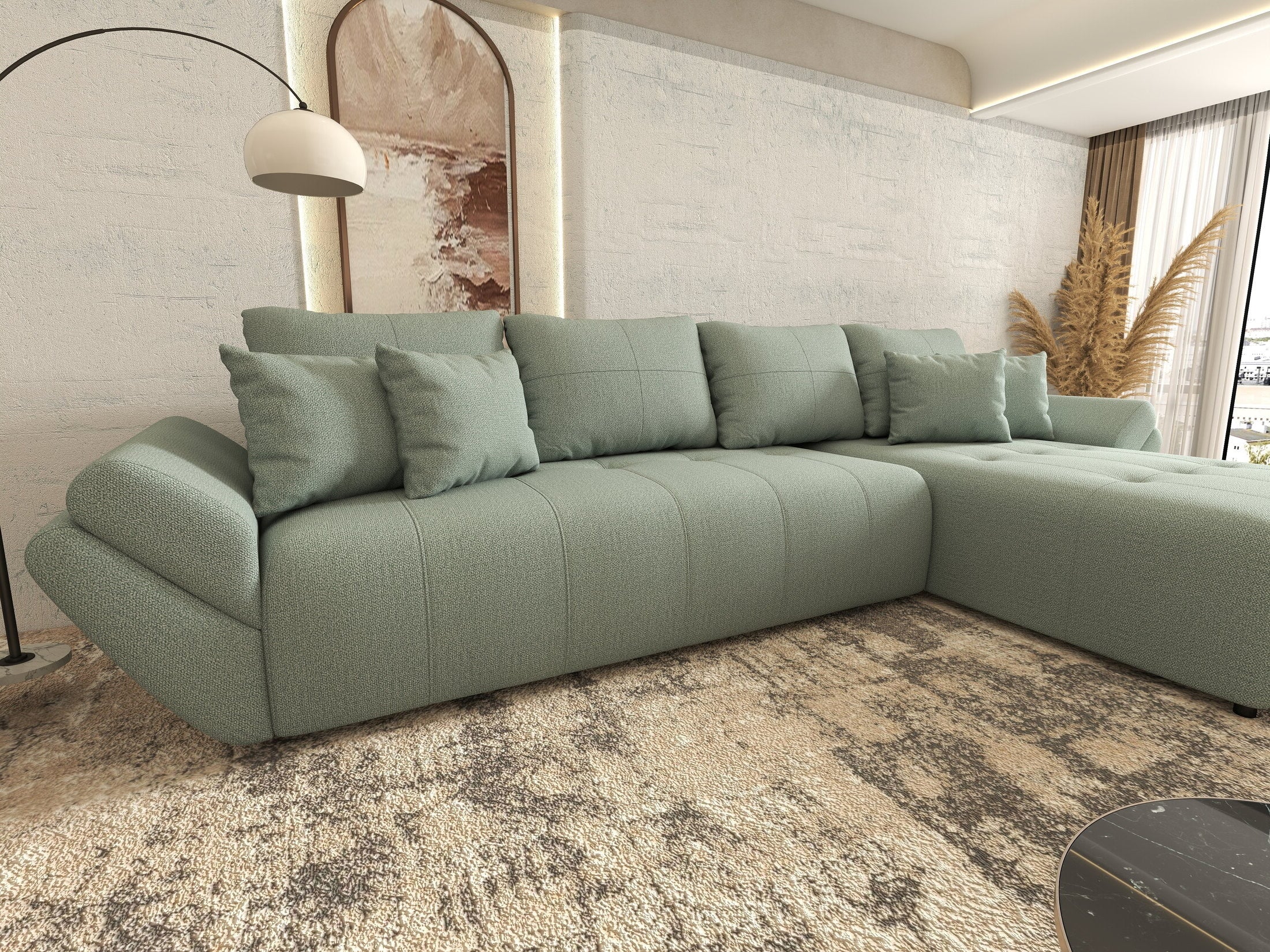 Colțar extensibil dumonde cu ladă de depozitare Berlin XL Enjoy Mint 350x185 cm II