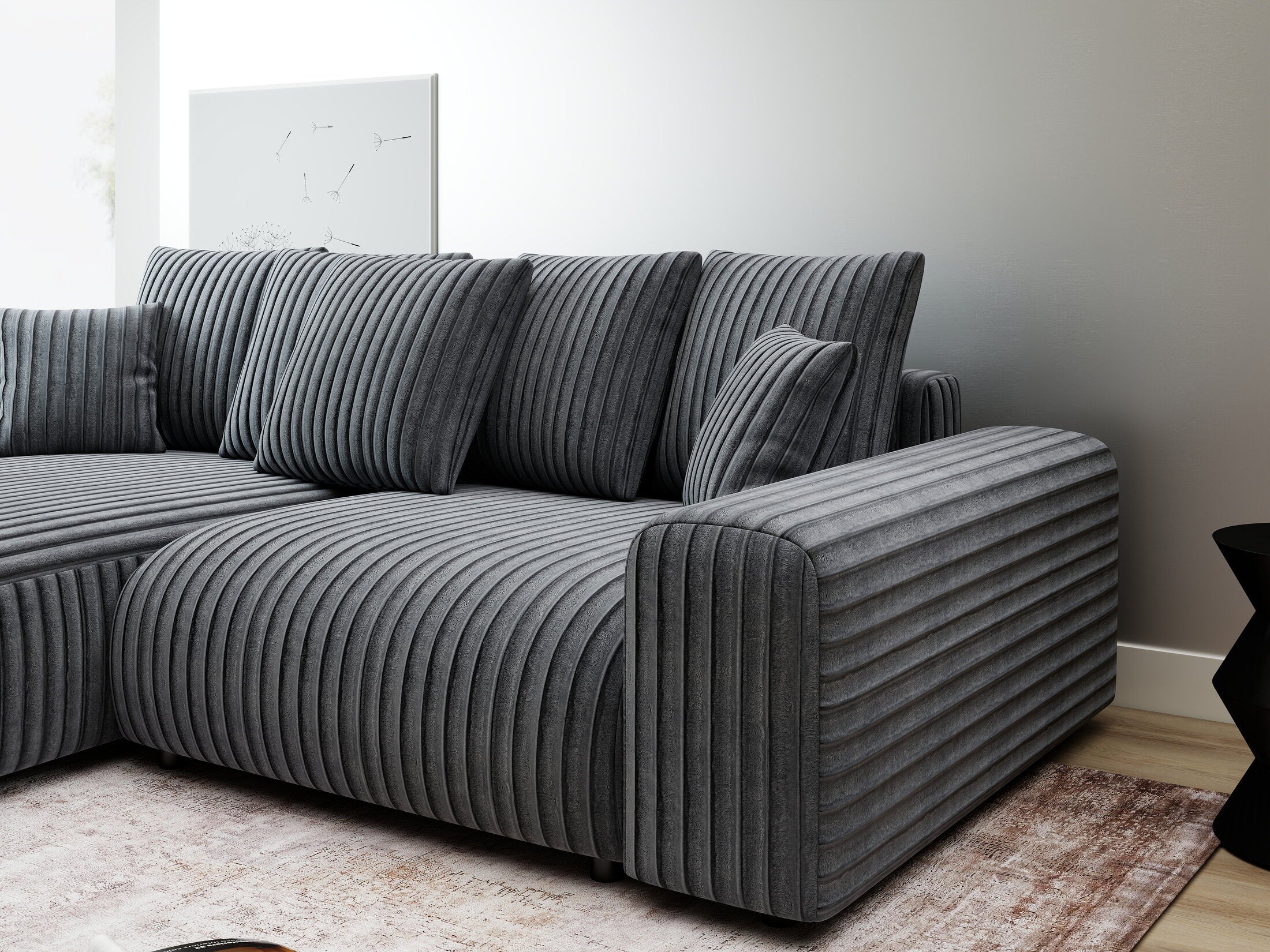 Colțar extensibil dumonde cu ladă de depozitare și șezut confortabil din spumă HR, Luma Ambience Gri 255x168 cm