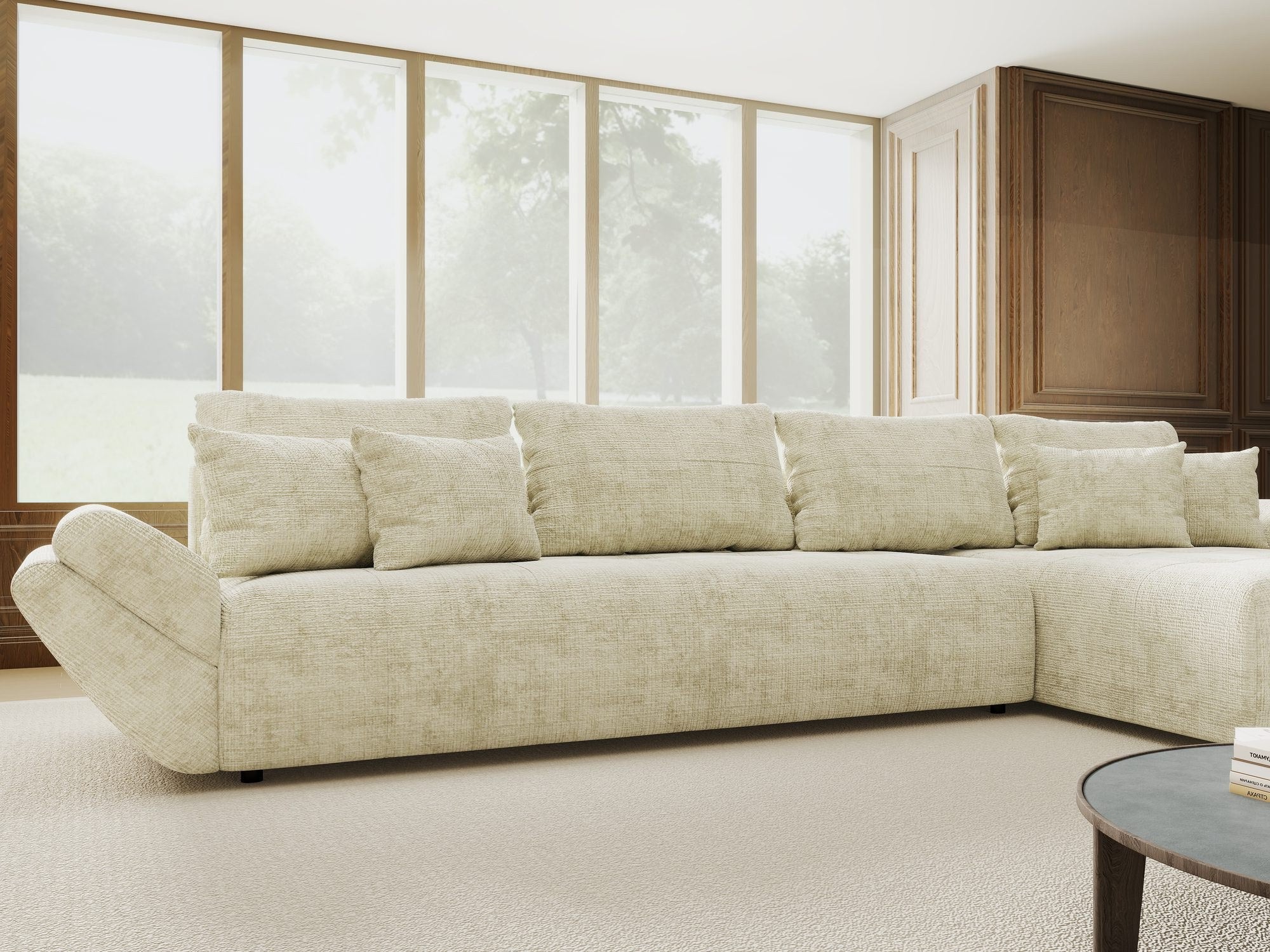 Colțar extensibil dumonde cu ladă de depozitare si sezut confortabil din spuma high-density, Berlin XL Cremona Alb 1 II 350x185 cm