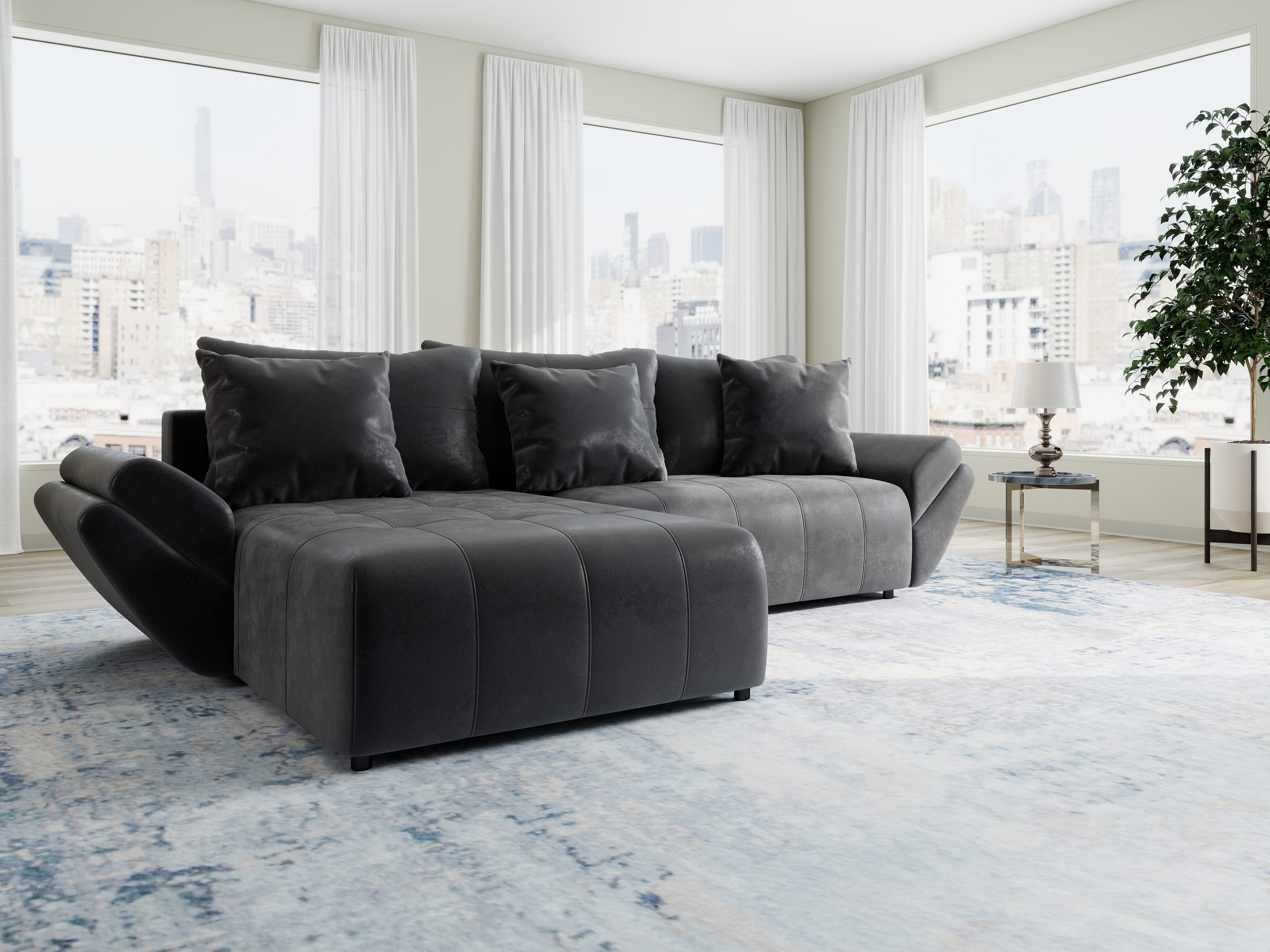 Colțar extensibil dumonde cu ladă de depozitare si sezut confortabil din spuma HR, Berlin Madagaskar 280x185 cm