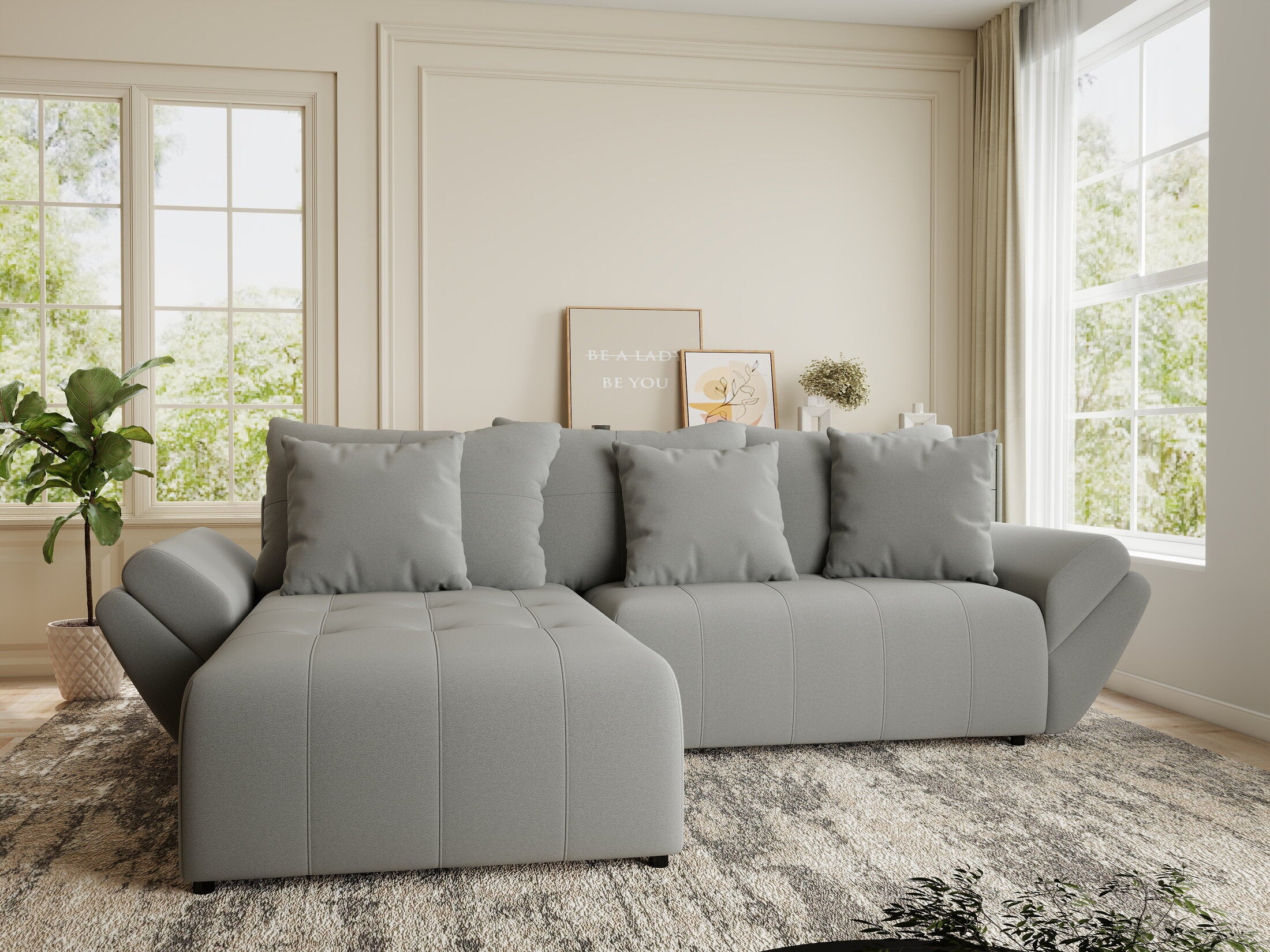 Colțar extensibil dumonde cu ladă de depozitare si sezut confortabil din spuma HR, Berlin Royal Gri 280x185 cm