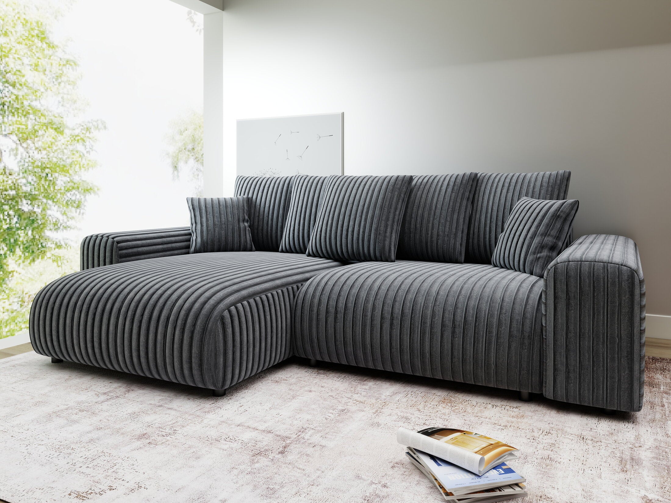 Colțar extensibil dumonde cu ladă de depozitare și șezut confortabil din spumă HR, Luma Ambience Gri 255x168 cm