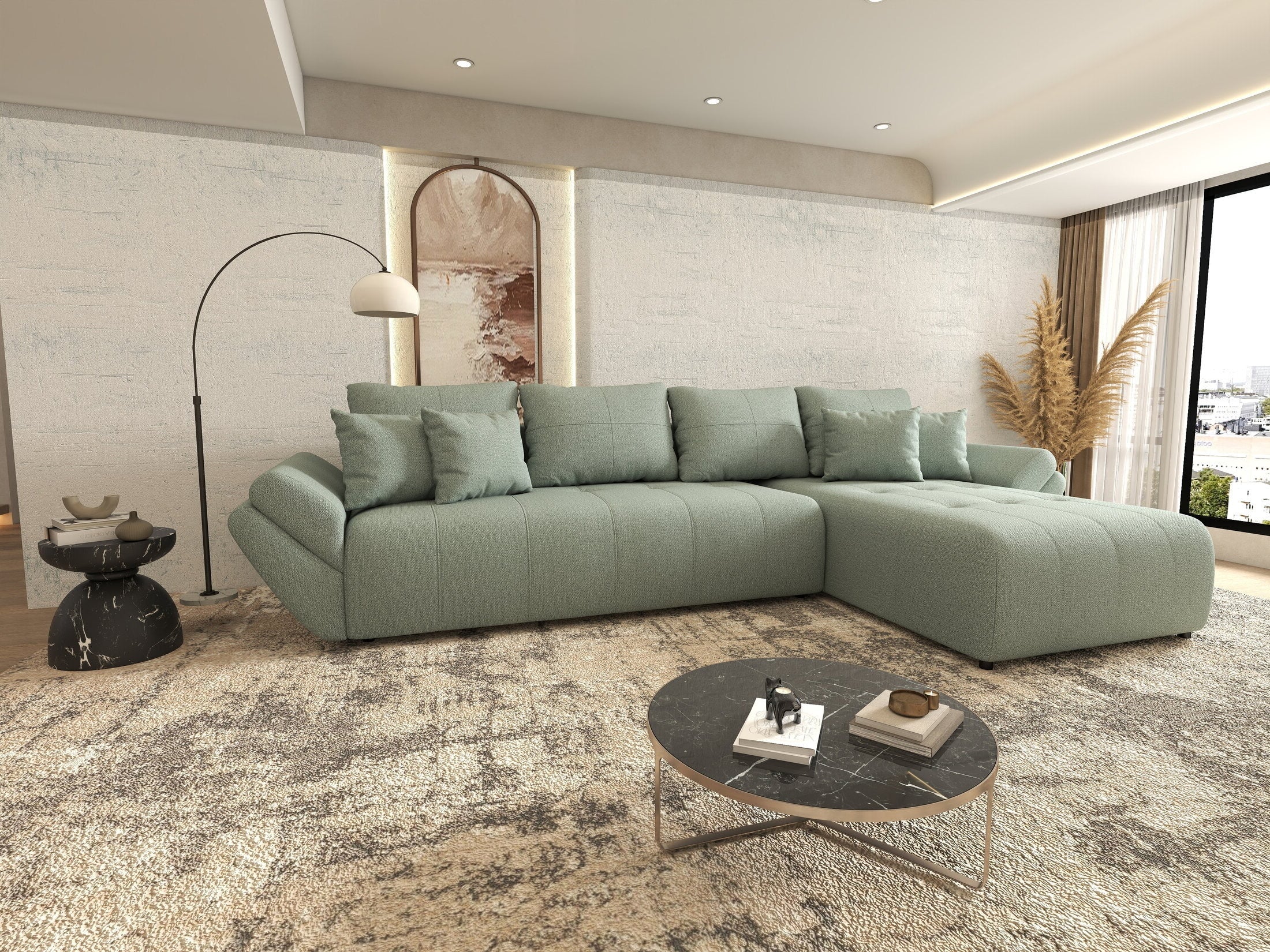 Colțar extensibil dumonde cu ladă de depozitare Berlin XL Enjoy Mint 350x185 cm II