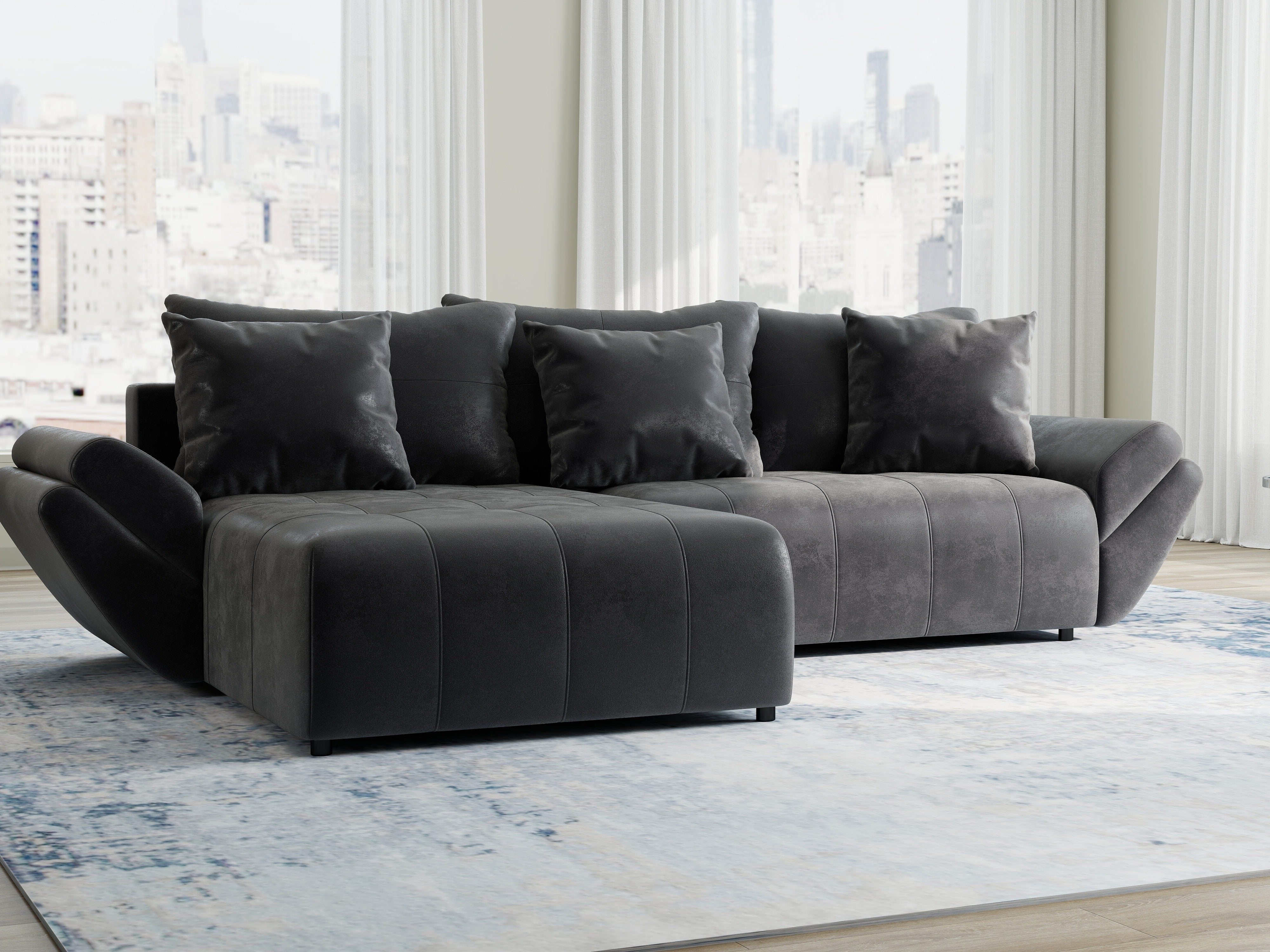 Colțar extensibil dumonde cu ladă de depozitare si sezut confortabil din spuma HR, Berlin Madagaskar 280x185 cm