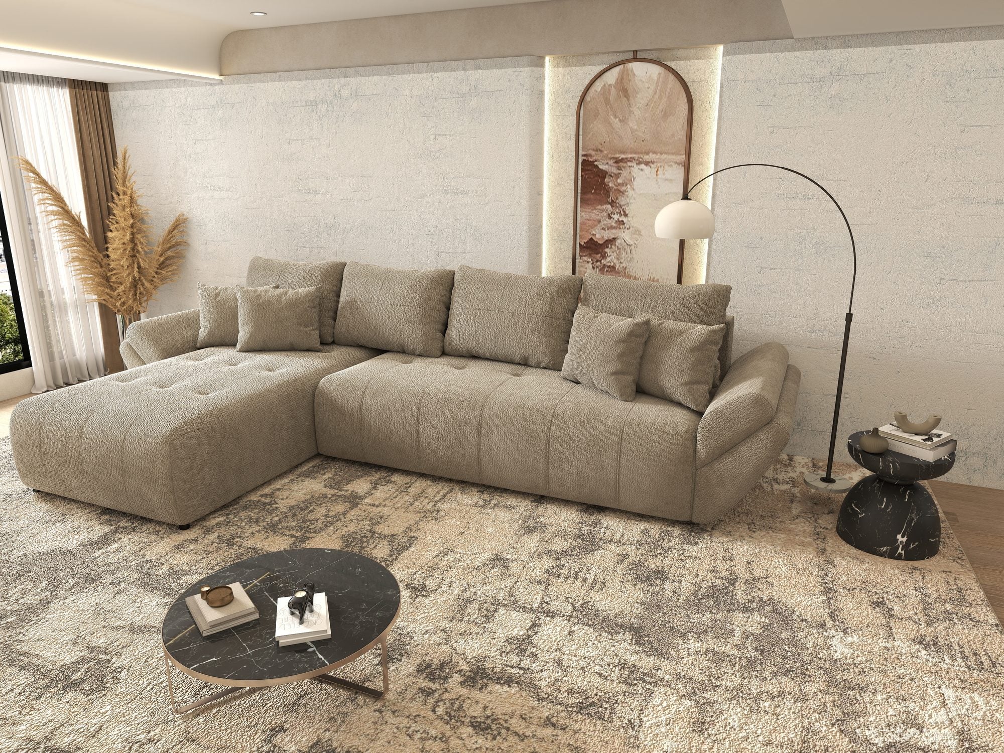 Colțar extensibil dumonde cu ladă de depozitare si sezut confortabil din spuma high-density, Berlin XL Vibe Maro 21 350x185 cm