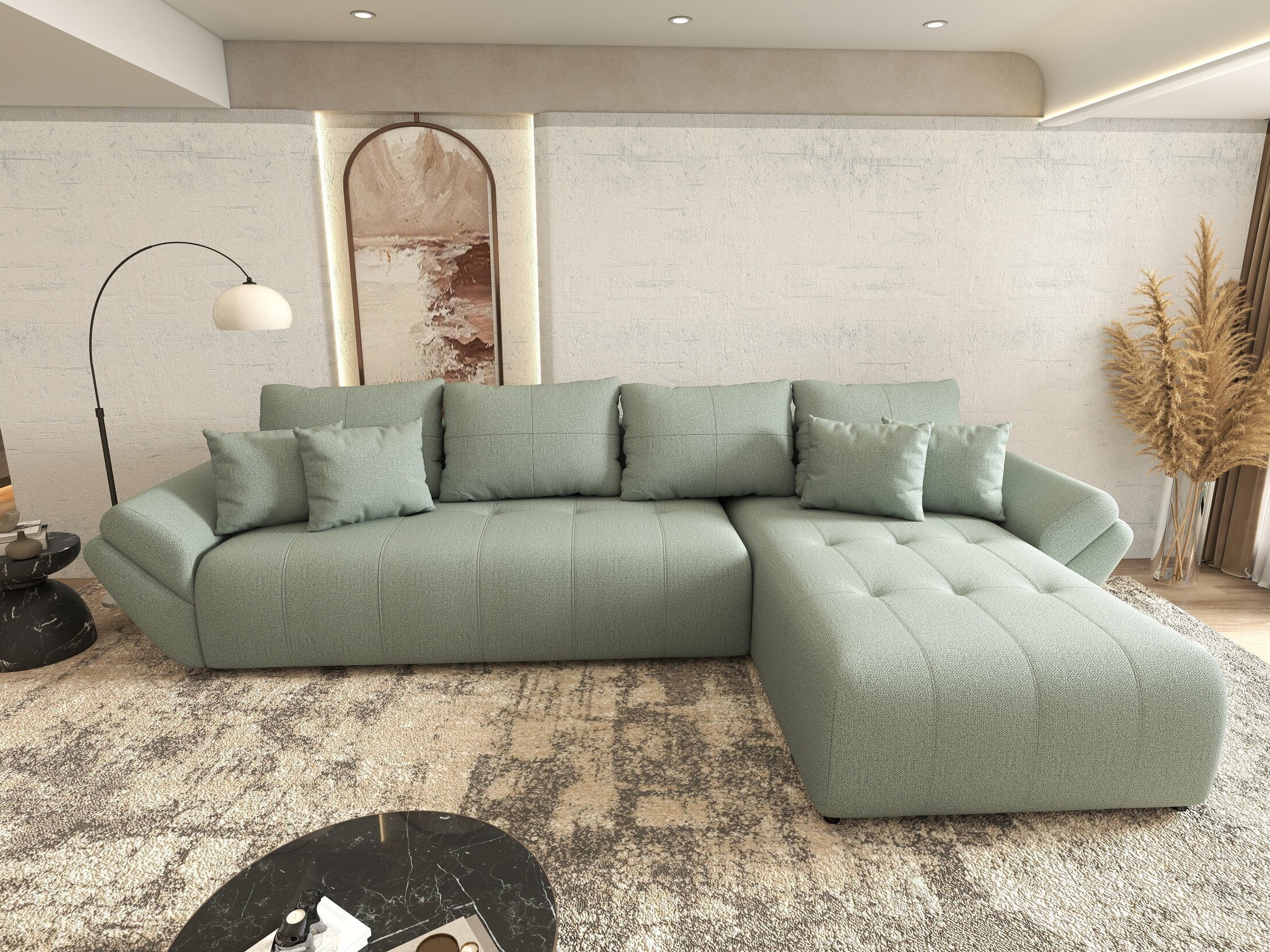 Colțar extensibil dumonde cu ladă de depozitare Berlin XL Enjoy Mint 350x185 cm II