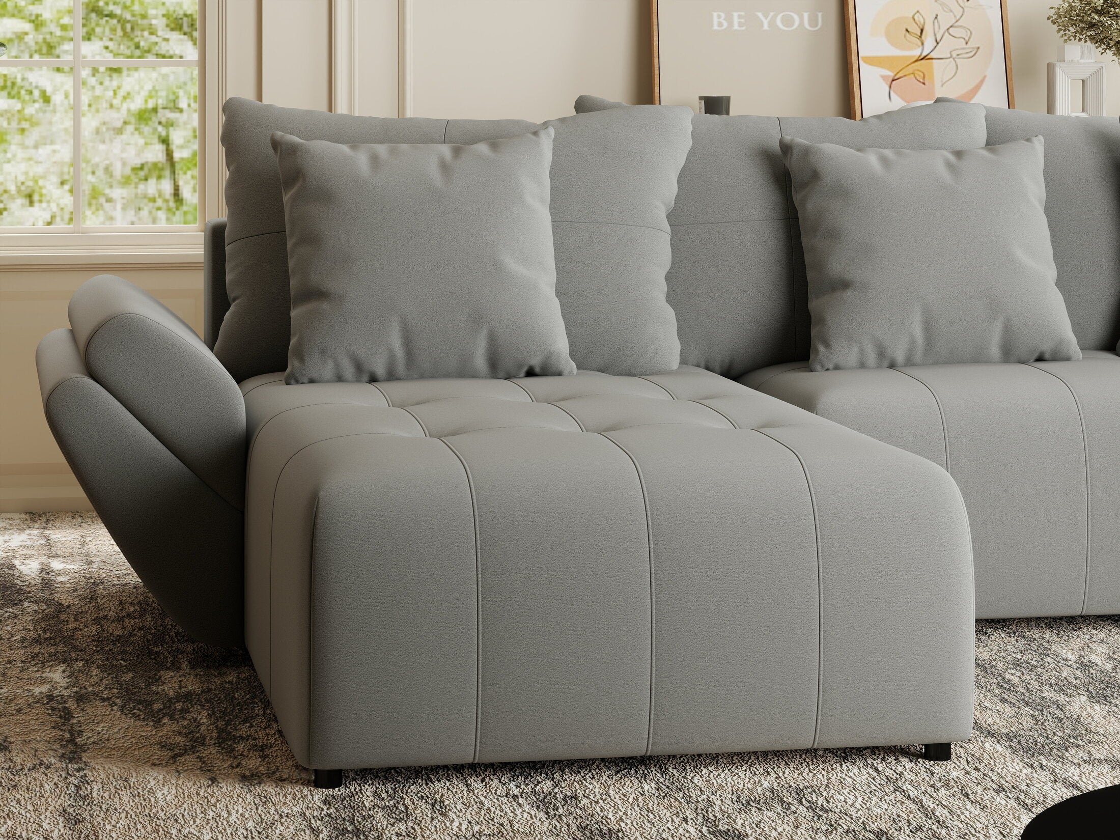 Colțar extensibil dumonde cu ladă de depozitare si sezut confortabil din spuma HR, Berlin Royal Gri 280x185 cm