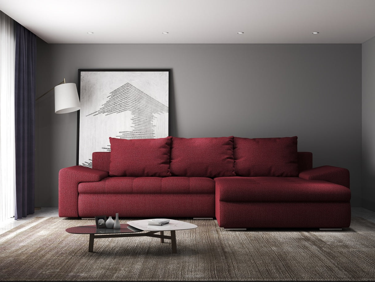 Colțar extensibil dumonde cu ladă de depozitare si sezut confortabil din spuma HR, Leonardo Enjoy Rosu 255x193 cm II
