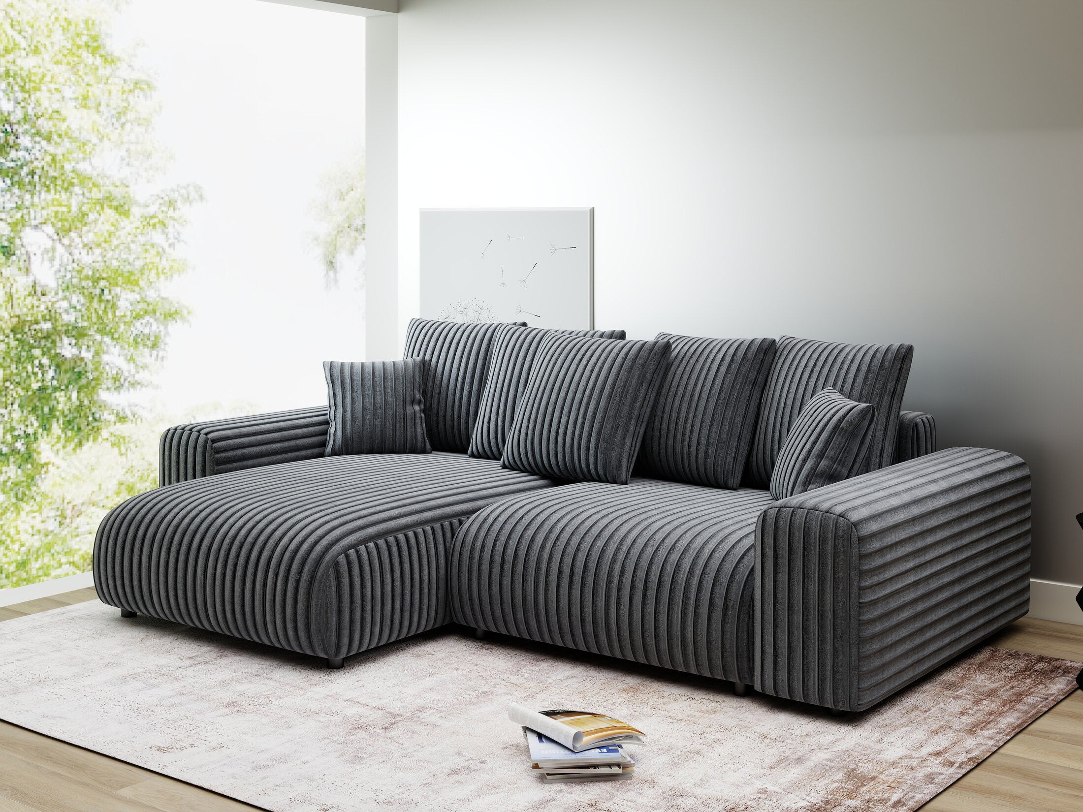 Colțar extensibil dumonde cu ladă de depozitare și șezut confortabil din spumă HR, Luma Ambience Gri 255x168 cm