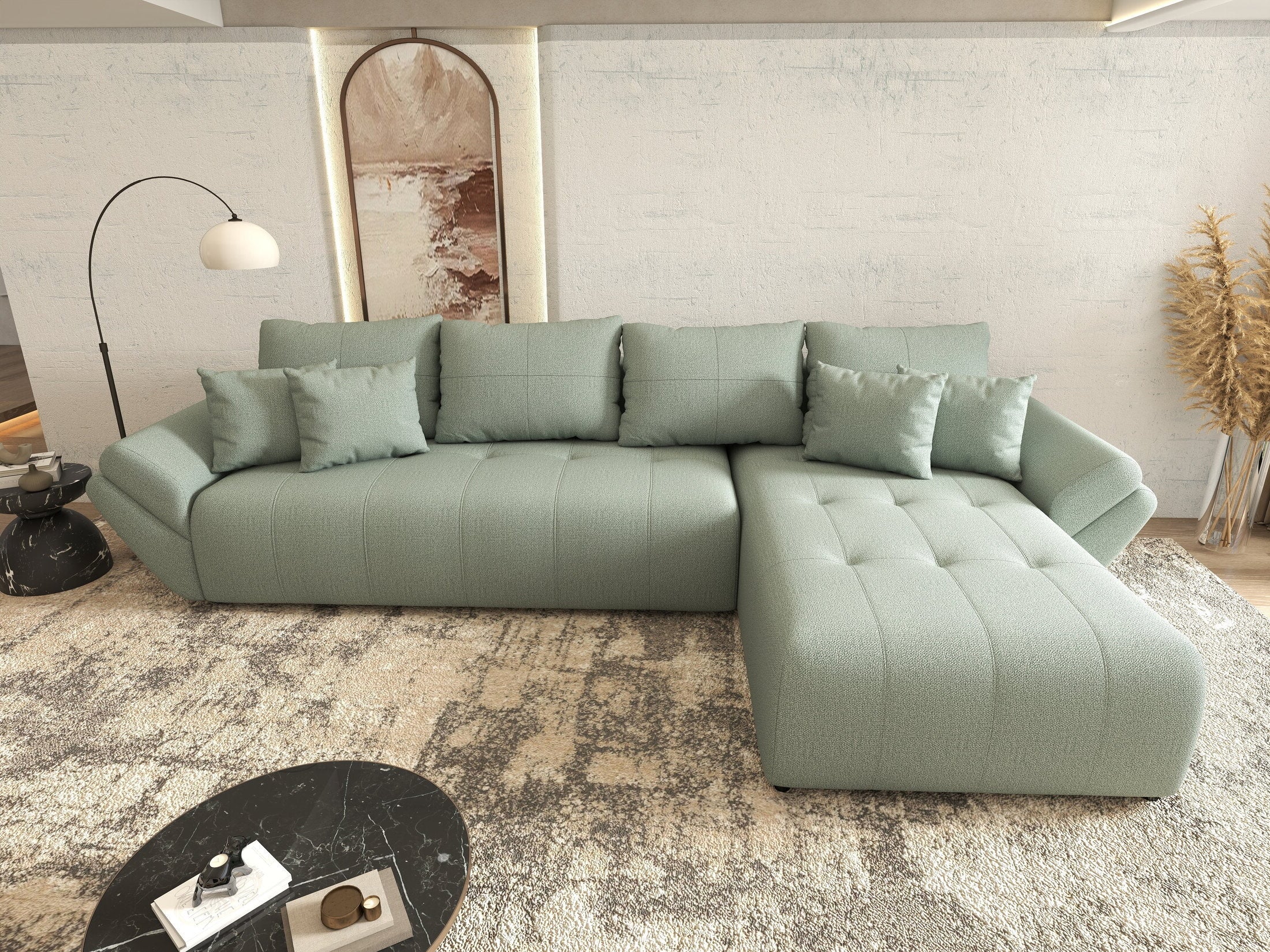 Colțar extensibil dumonde cu ladă de depozitare Berlin XL Enjoy Mint 350x185 cm II