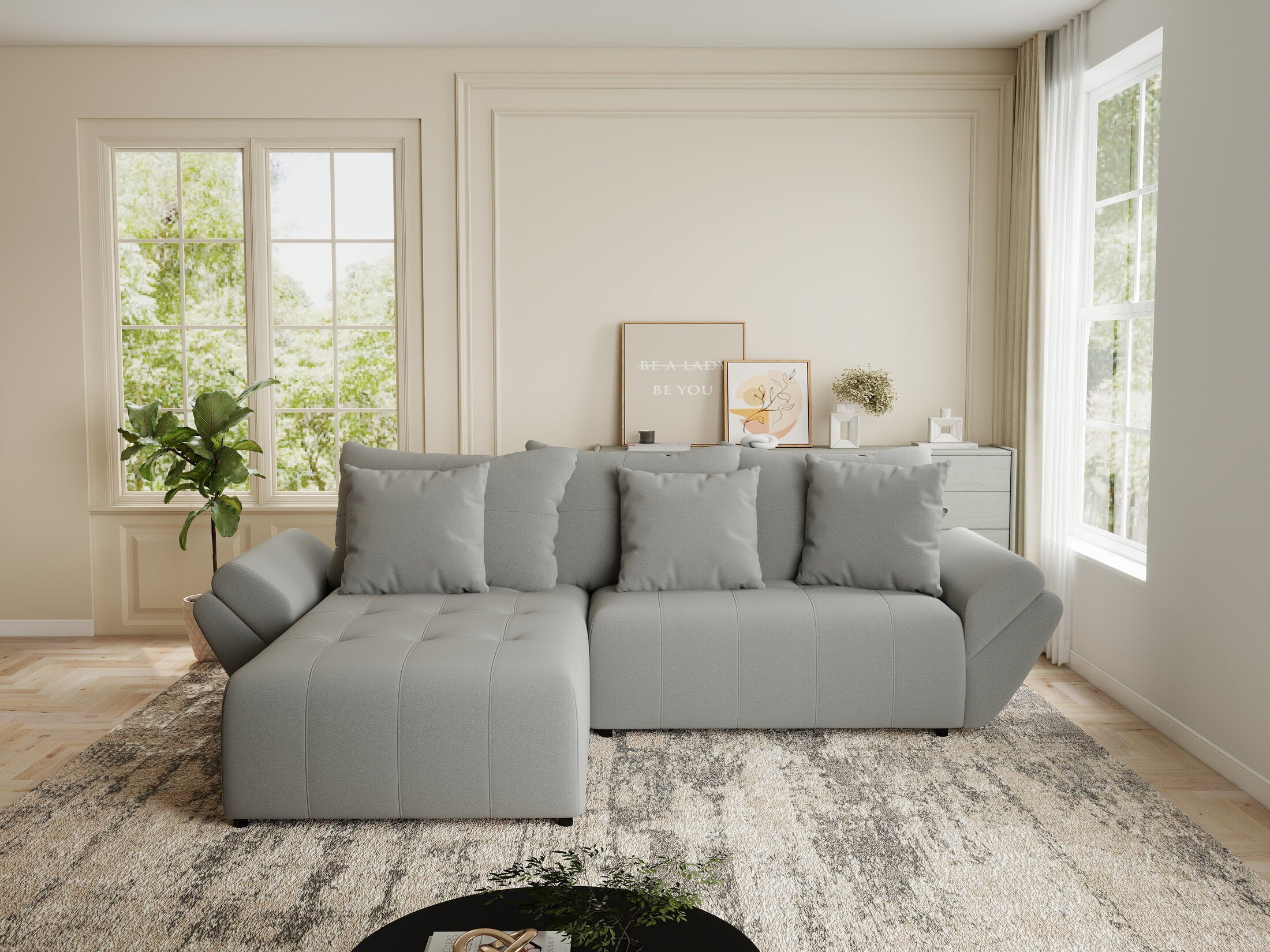 Colțar extensibil dumonde cu ladă de depozitare si sezut confortabil din spuma HR, Berlin Royal Gri 280x185 cm