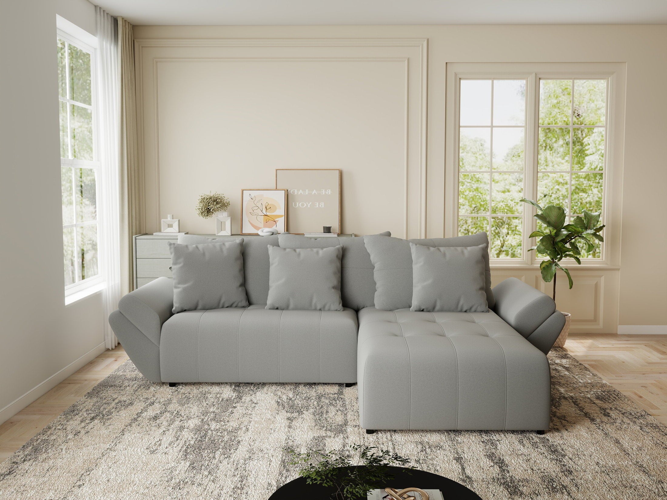 Colțar extensibil dumonde cu ladă de depozitare si sezut confortabil din spuma HR, Berlin Royal Gri 280x185 cm II