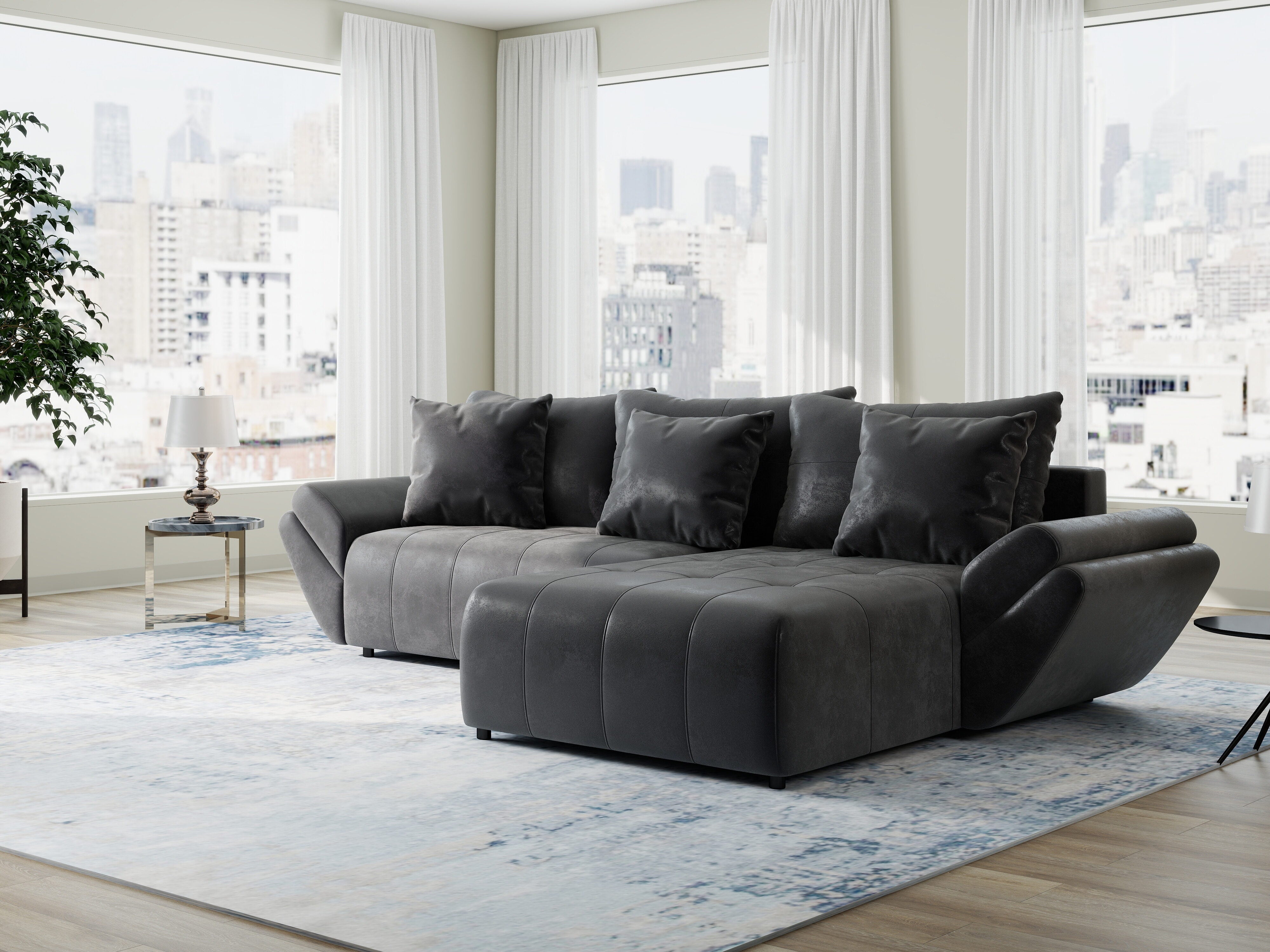 Colțar extensibil dumonde cu ladă de depozitare si sezut confortabil din spuma HR, Berlin Madagaskar 280x185 cm II