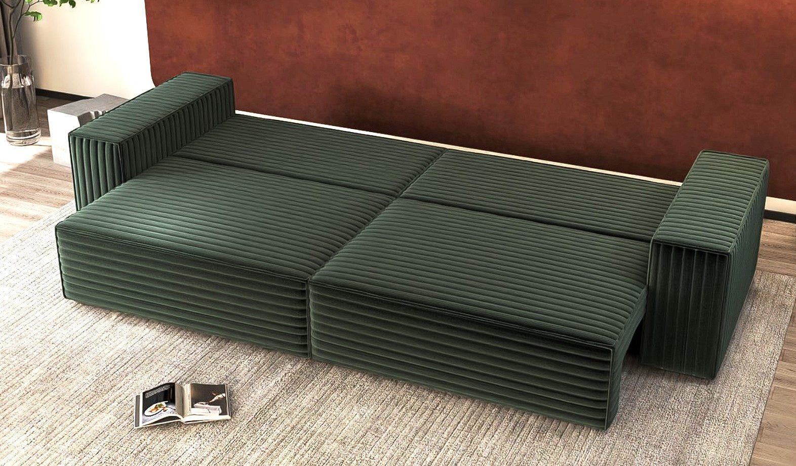 Canapea extensibilă dumonde cu ladă de depozitare si sezut confortabil din spuma HR, Dream Ambience Verde 310x100 cm Fabrica