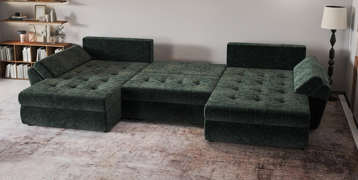 Colțar extensibil dumonde cu ladă de depozitare si sezut confortabil din spuma HR, Loana U Verde Euphoria 355x185 cm Fabrica