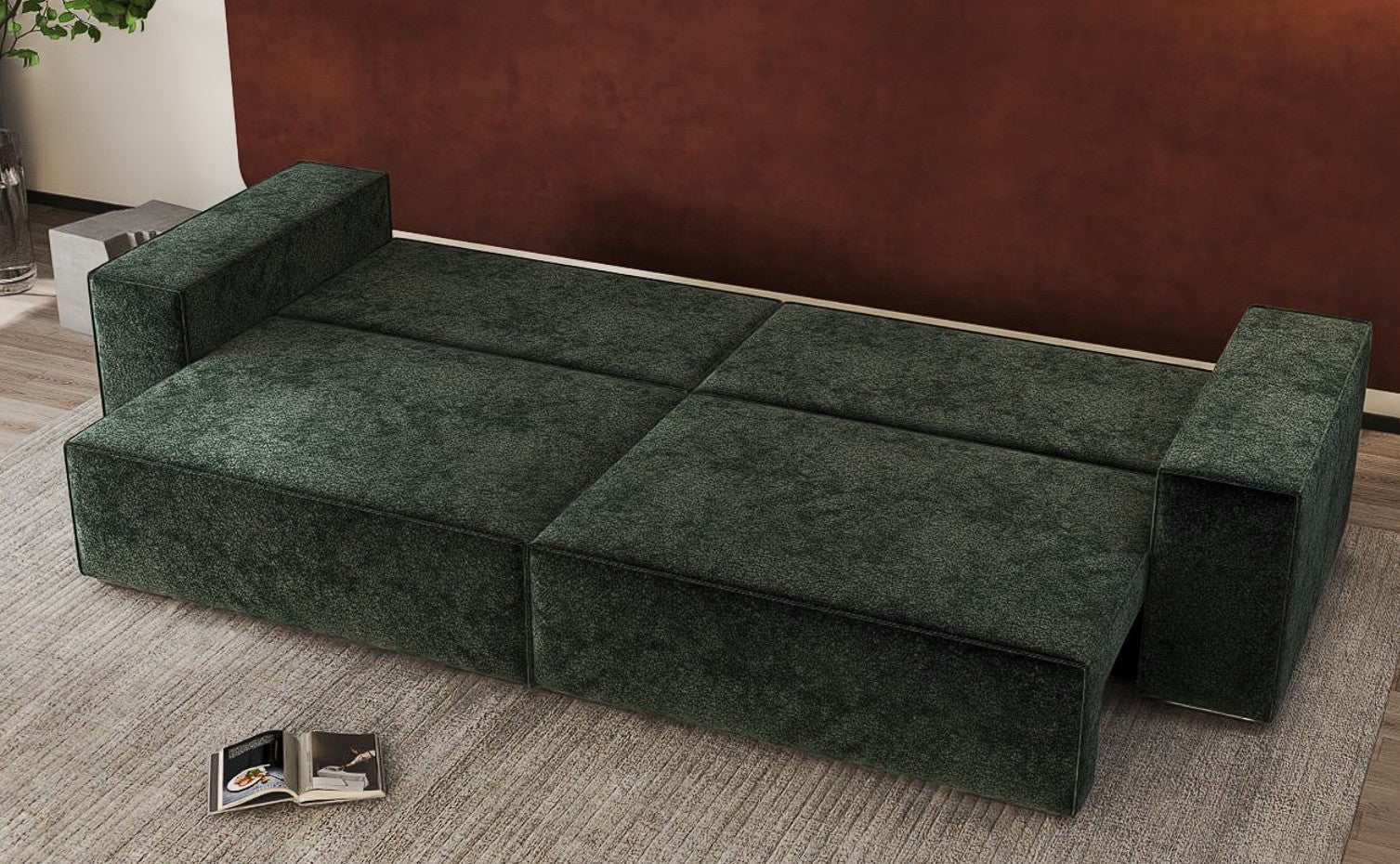 Canapea extensibilă dumonde cu ladă de depozitare si sezut confortabil din spuma HR, Dream Euphoria Verde 310x100 cm Fabrica