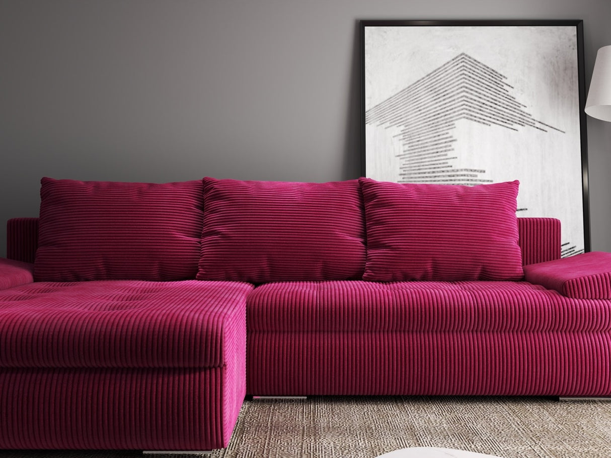 Colțar extensibil dumonde cu ladă de depozitare si sezut confortabil din spuma HR, Leonardo Zoom Rosu 255x193 cm