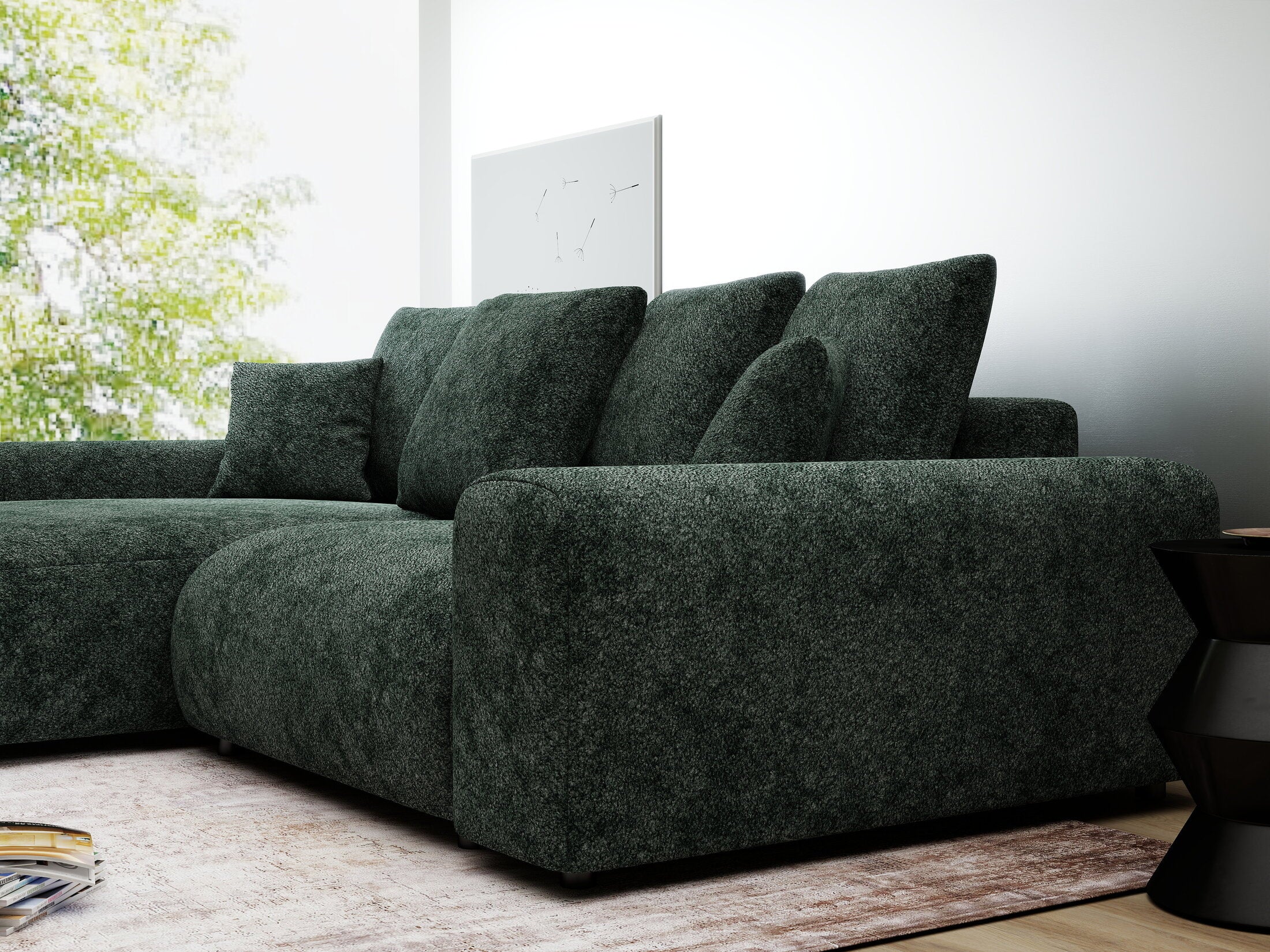 Colțar extensibil dumonde cu ladă de depozitare și șezut confortabil din spumă HR, Luma Euphoria Verde 255x168 cm