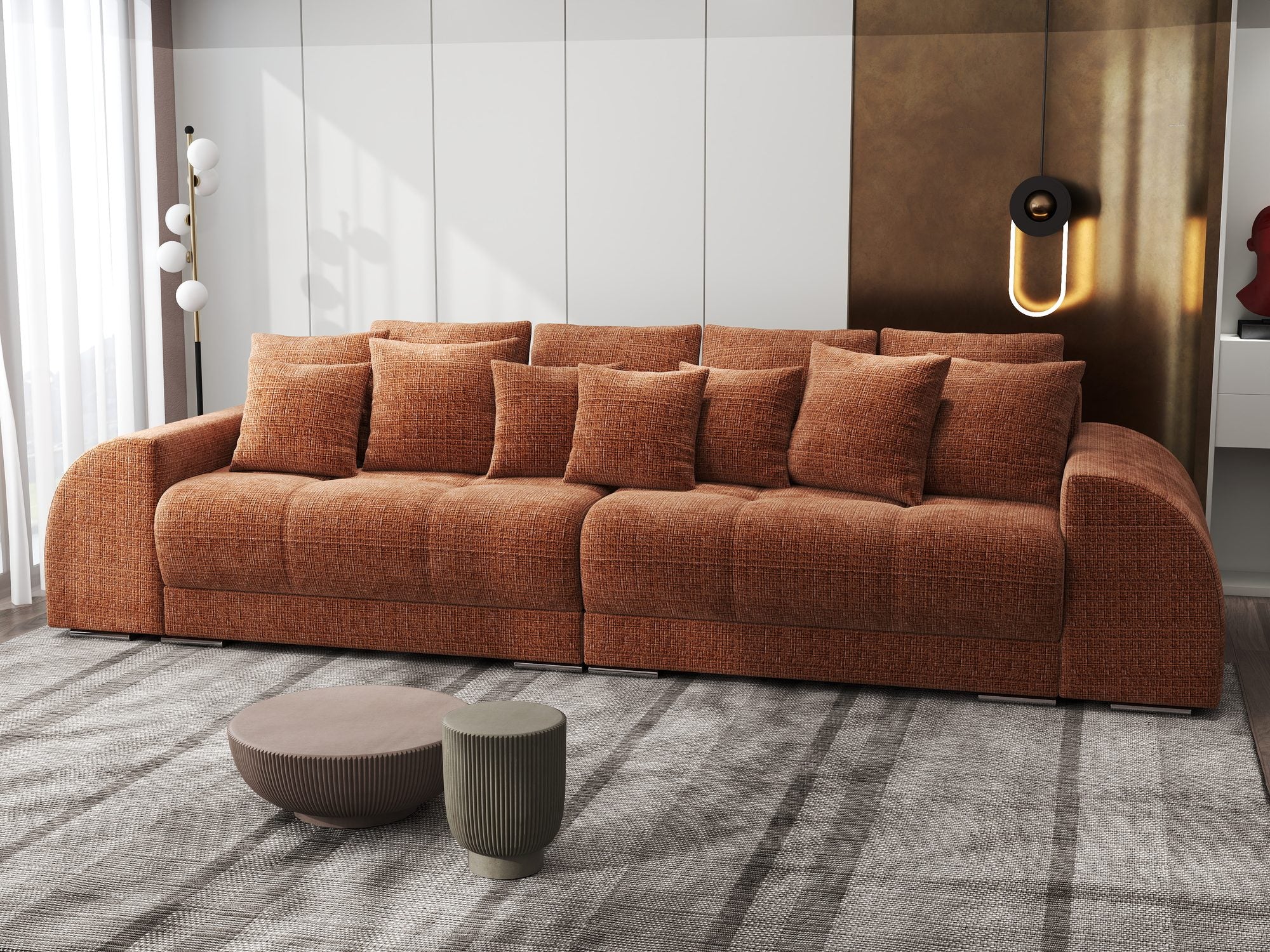 Canapea extensibilă dumonde cu 2 lăzi de depozitare si sezut confortabil din spuma high-density, Verona Cremona Teracota 52 310x100 cm